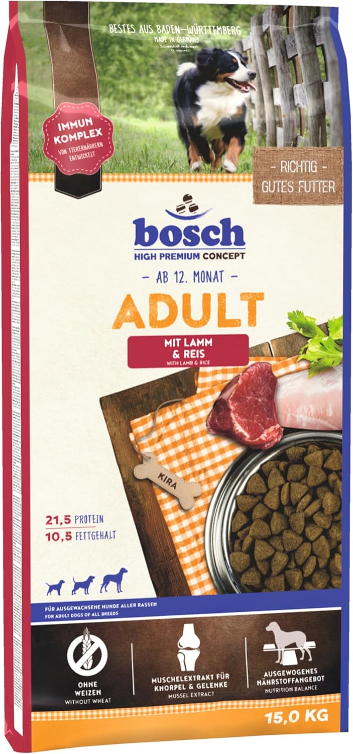 bosch HPC Adult mit Lamm & Reis | Hundetrockenfutter für ausgewachsene Hunde aller Rassen | 1 x 15 kg