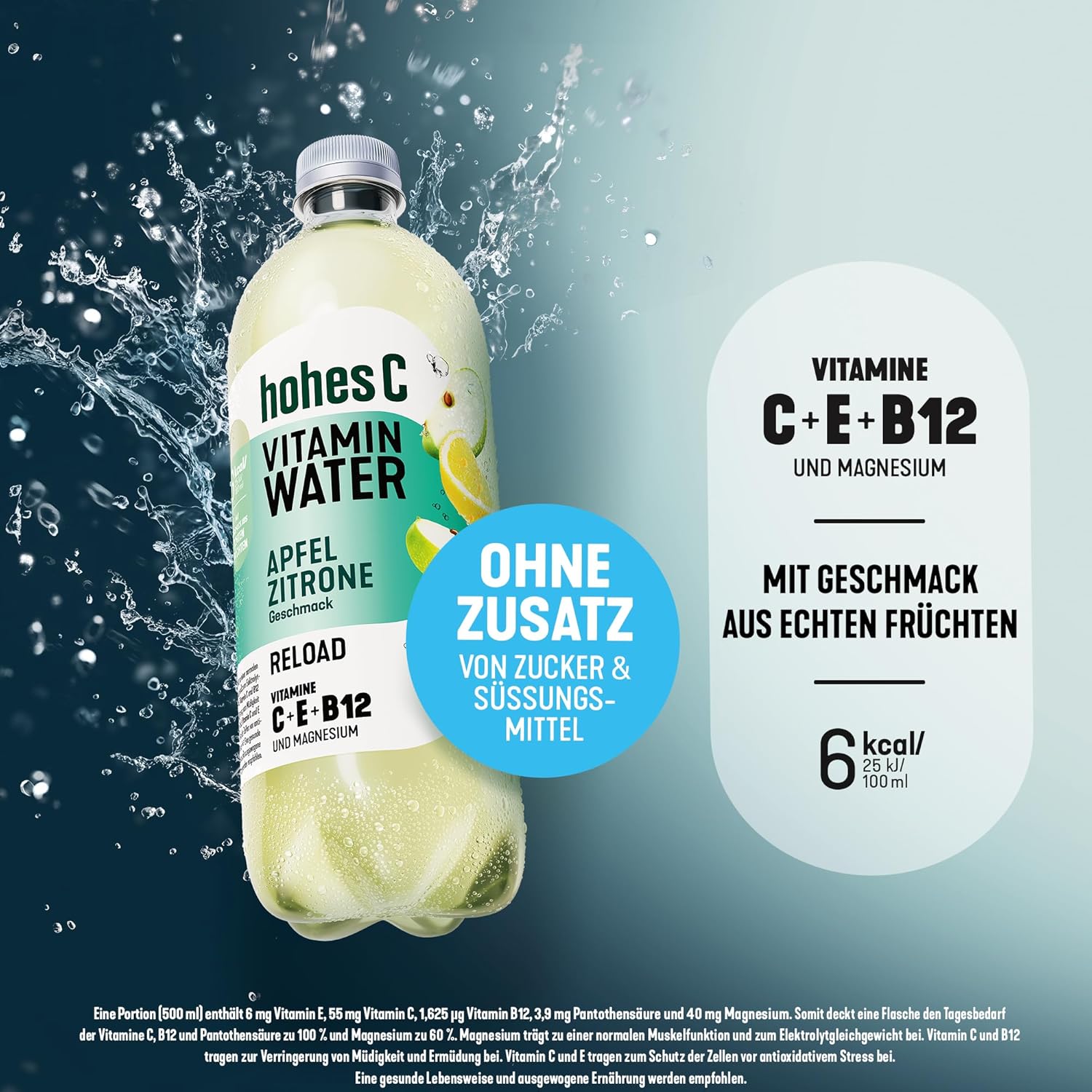 hohes C Vitamin Water Protect Limette & Ingwer (6 x 750ml), für dein Immunsystem: Vitamin C, D, E + Zink, gegen oxidativen Stress, nur 6kcal/100ml, ohne Zuckerzusatz & Süßungsmittel, vegan
