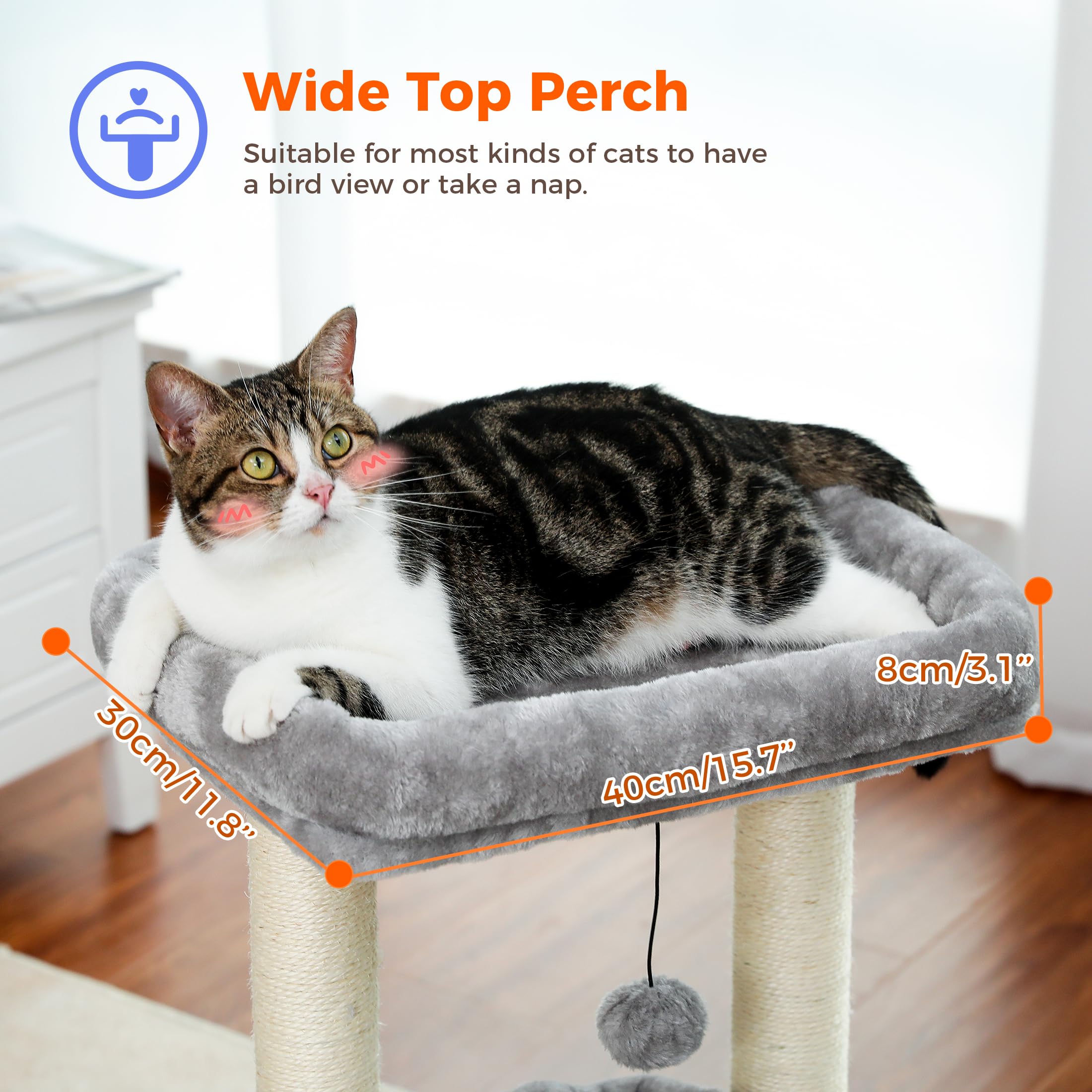 PAWZ Road Kleiner Katzenbaum, mehrstöckiger Katzenturm mit Sisal-überzogenem Kratzbaum, gemütlicher Katzenwohnung und großer Katzensitzstange für Hauskatzen, Beige