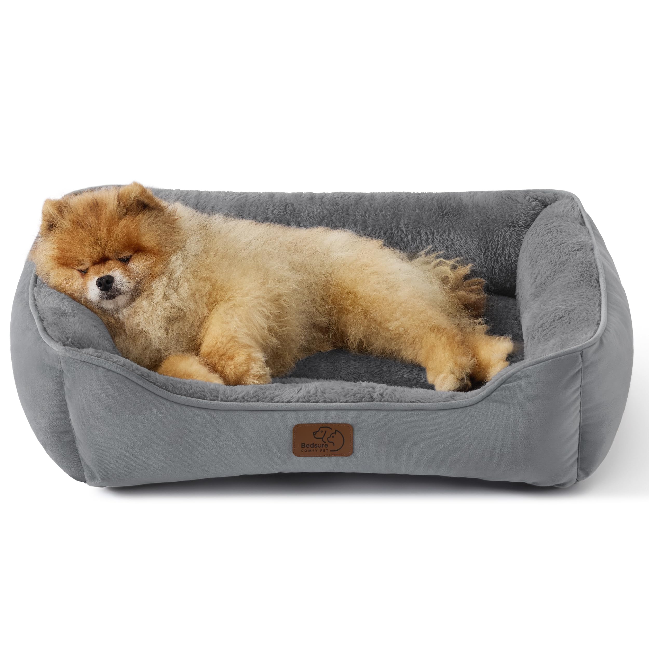 BEDSURE Katzenbett waschbar Katzen Bettchen - 51x41cm Katzenkorb Indoor mit Rutschfester Basis, quadratisches Hundebett für kleine Hunde mit weichem Rand, grau
