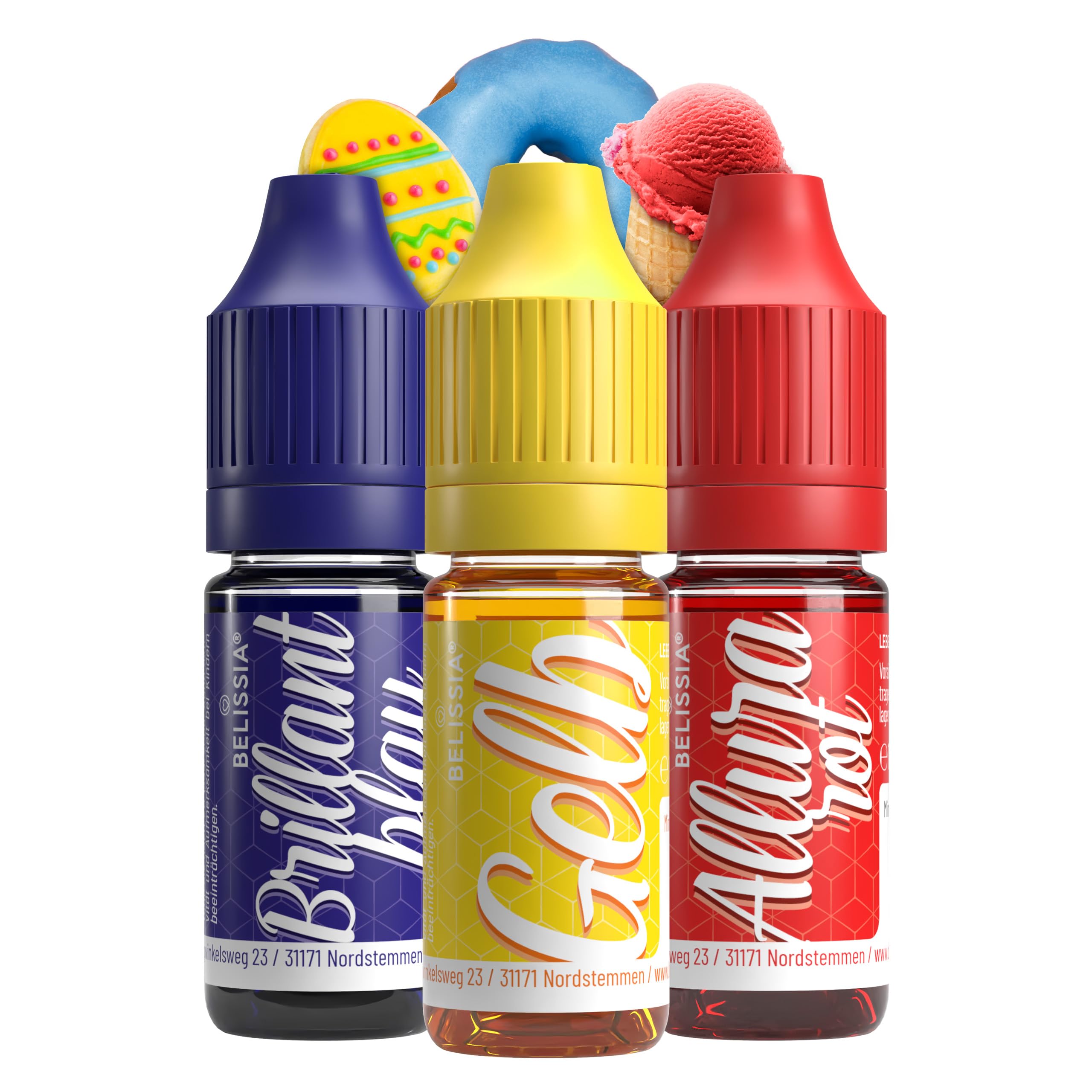Belissia Lebensmittelfarbe Set – 8x10ml flüssig & hochkonzentriert – Lebensmittelechte Speisefarbe zum Backen, Kochen, Fondant & DIY - vegan, stark färbend, geschmacksneutral