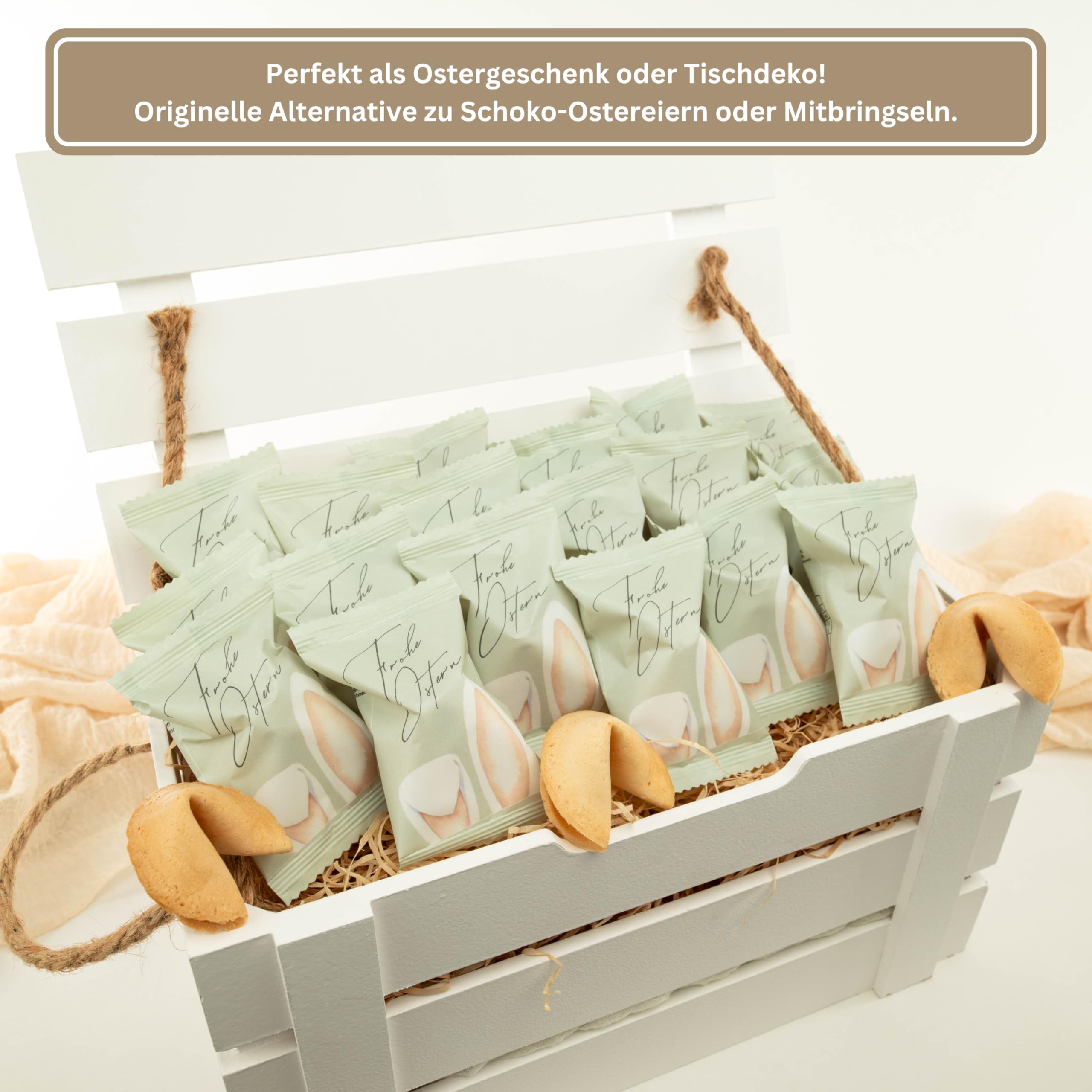 Lucky Treats Glückskekse - 25 Stück - Schön, dass du da bist - Gastgeschenke Hochzeit Deko - Sprüche auf Deutsch & Englisch - regional hergestellt