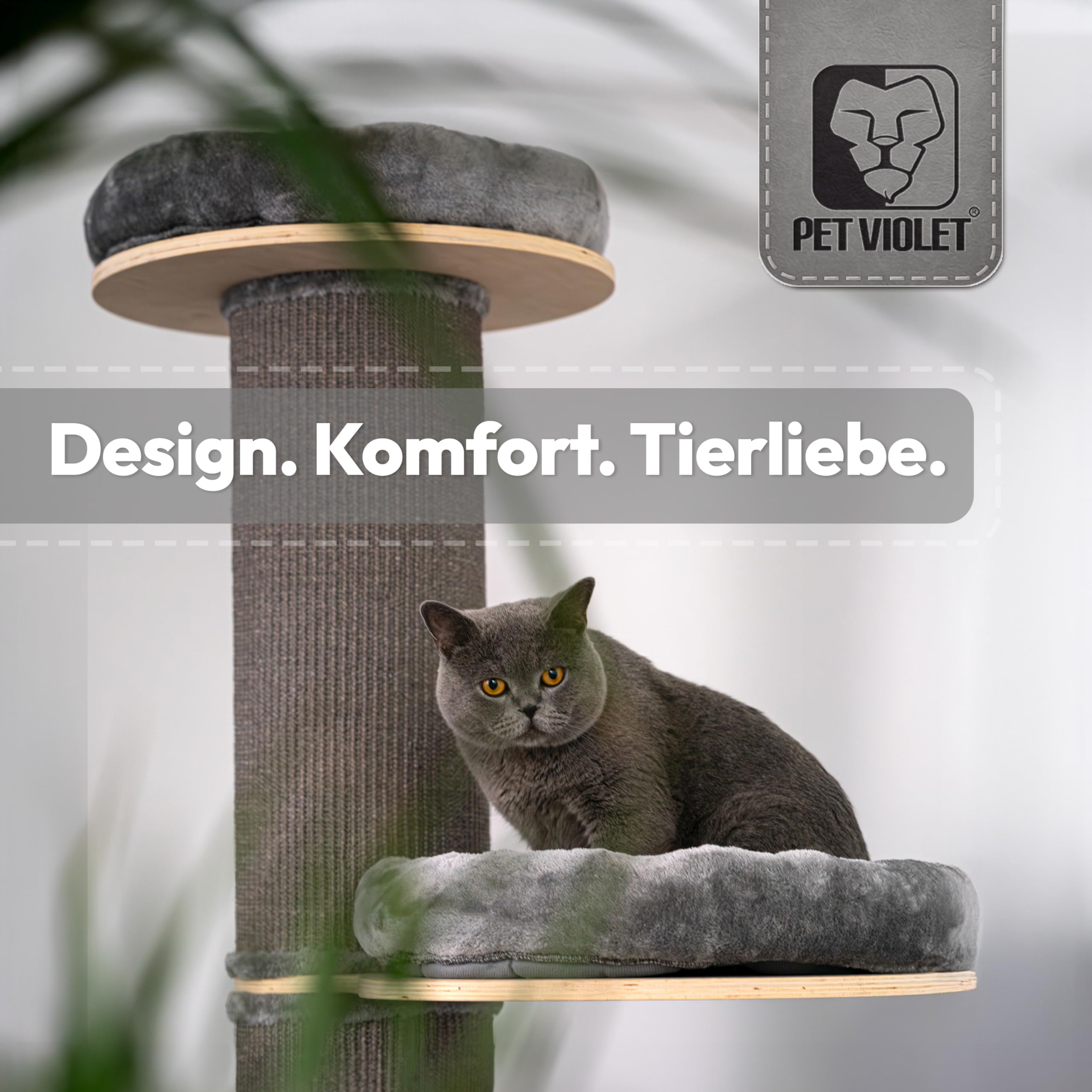 Kratzbaum wandmontiert 185 cm hoch, XXL Katzenbaum Premium Sisal Säulen, 3 Plattformen Kissen abnehmbar & waschbar I Stabiler & Platzsparender Katzenkratzbaum, Grau
