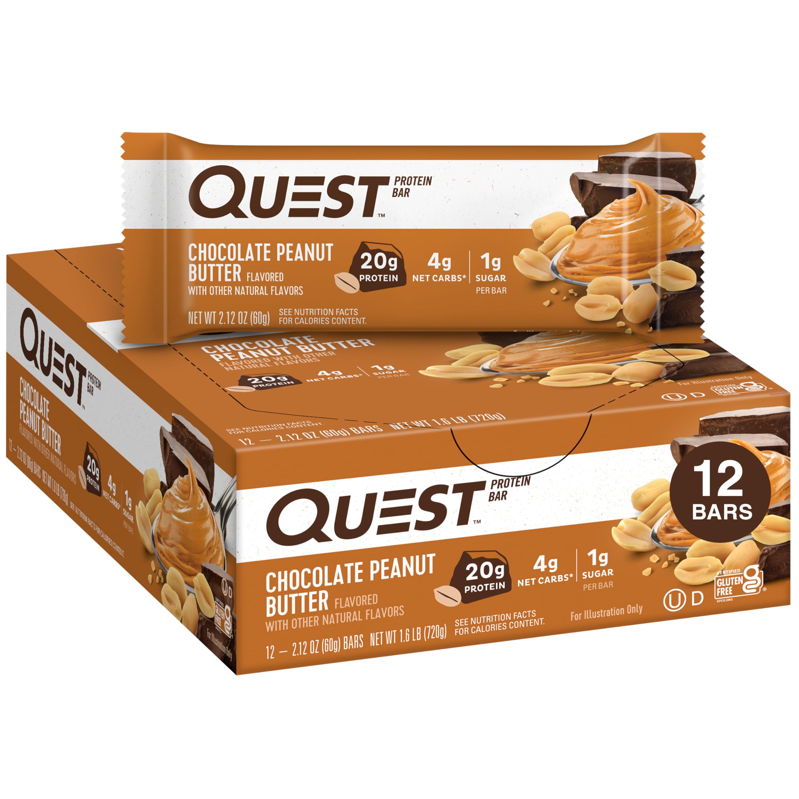 Quest Nutrition Chocolate Chip Dough Cookie Protein Bars, 21g Protein, 1g Sugar, 4g Net Carbs, High Fiber, Gluten Free, Keto-Friendly, 12 Count