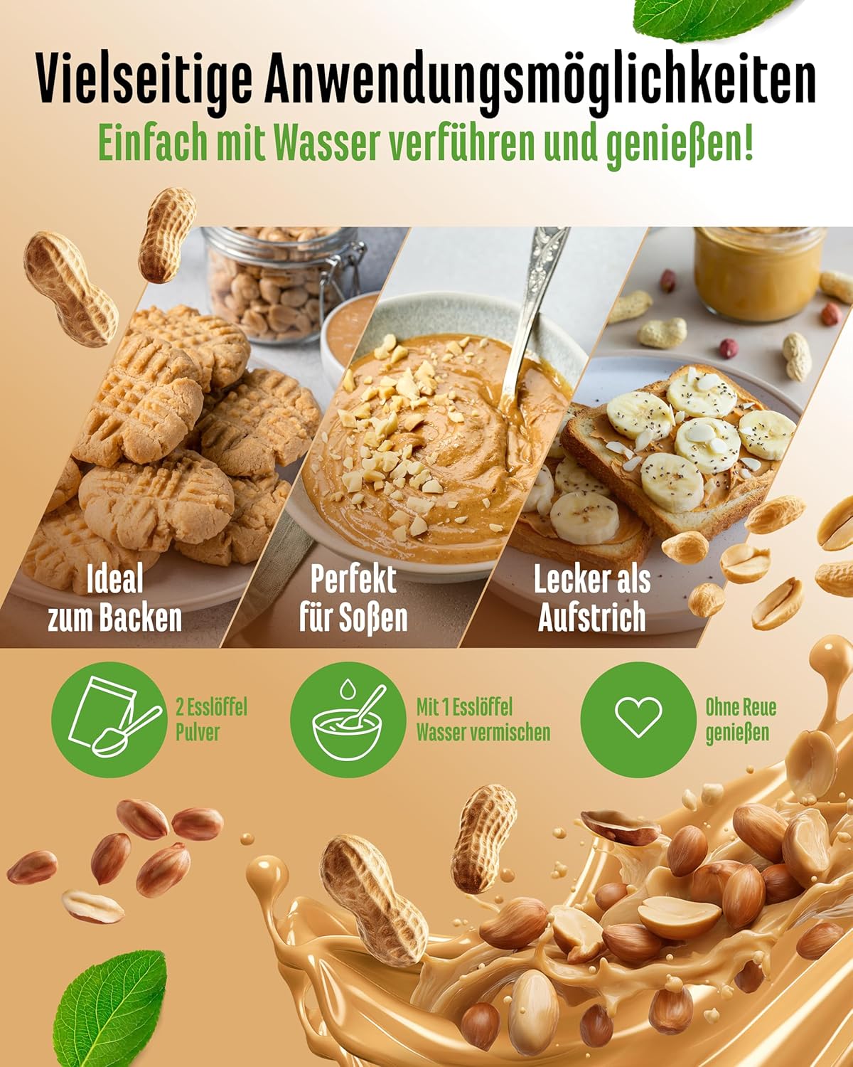 vit4ever Erdnussbutter light Pulver 500 g - Powdered Peanut Butter 85% weniger Fett, ohne Zucker - Peanutbutter Creme mit leckerem Geschmack