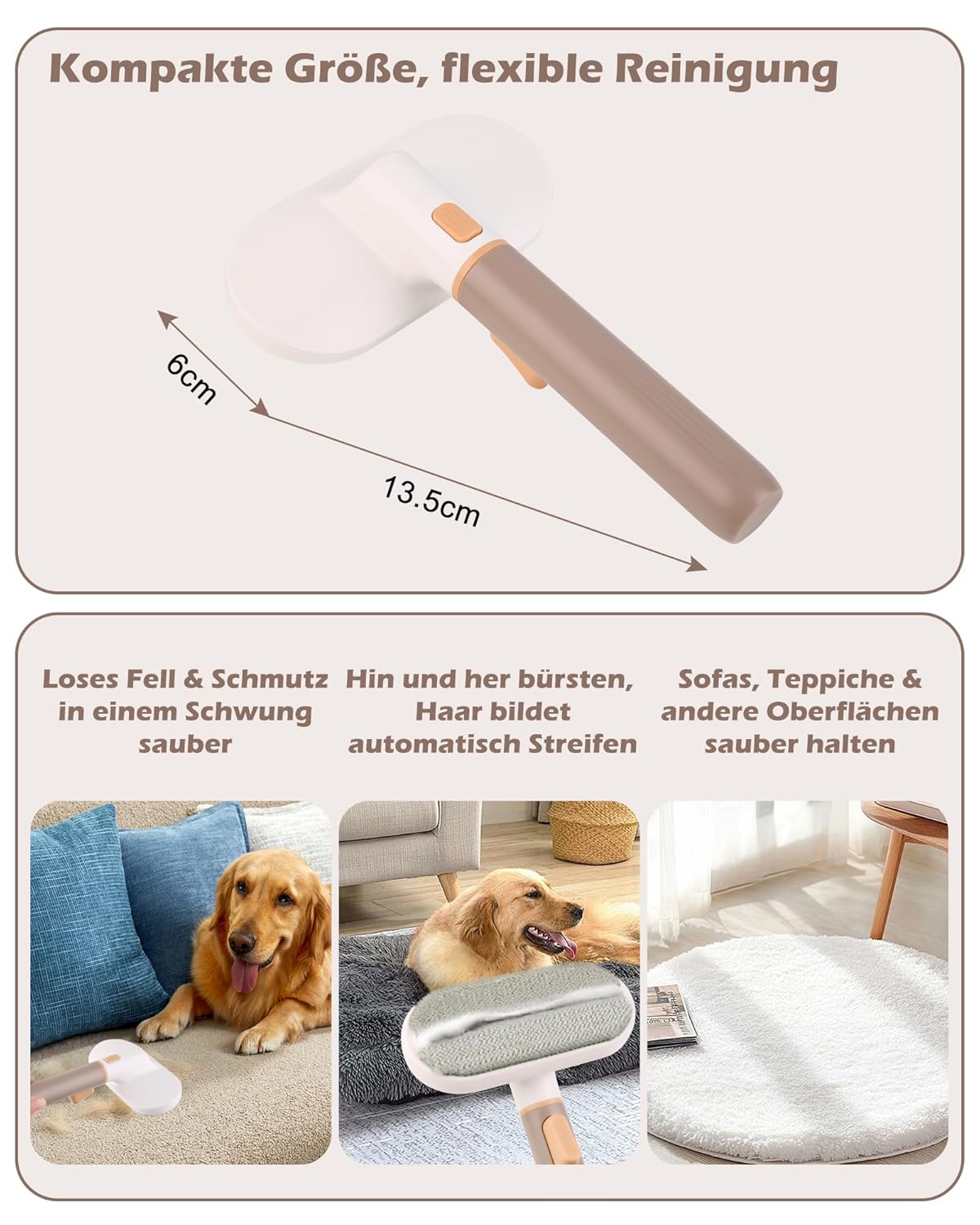 3-in-1 Katzenbürste & Hundebürste Selbstreinigend, Edelstahl-Entfilzungskamm für Langhaar & Kurzhaar | Entfernt Lose Haare & Knoten | Massageborsten zur sanften Fellpflege | Ein-Klick Haarentfernung