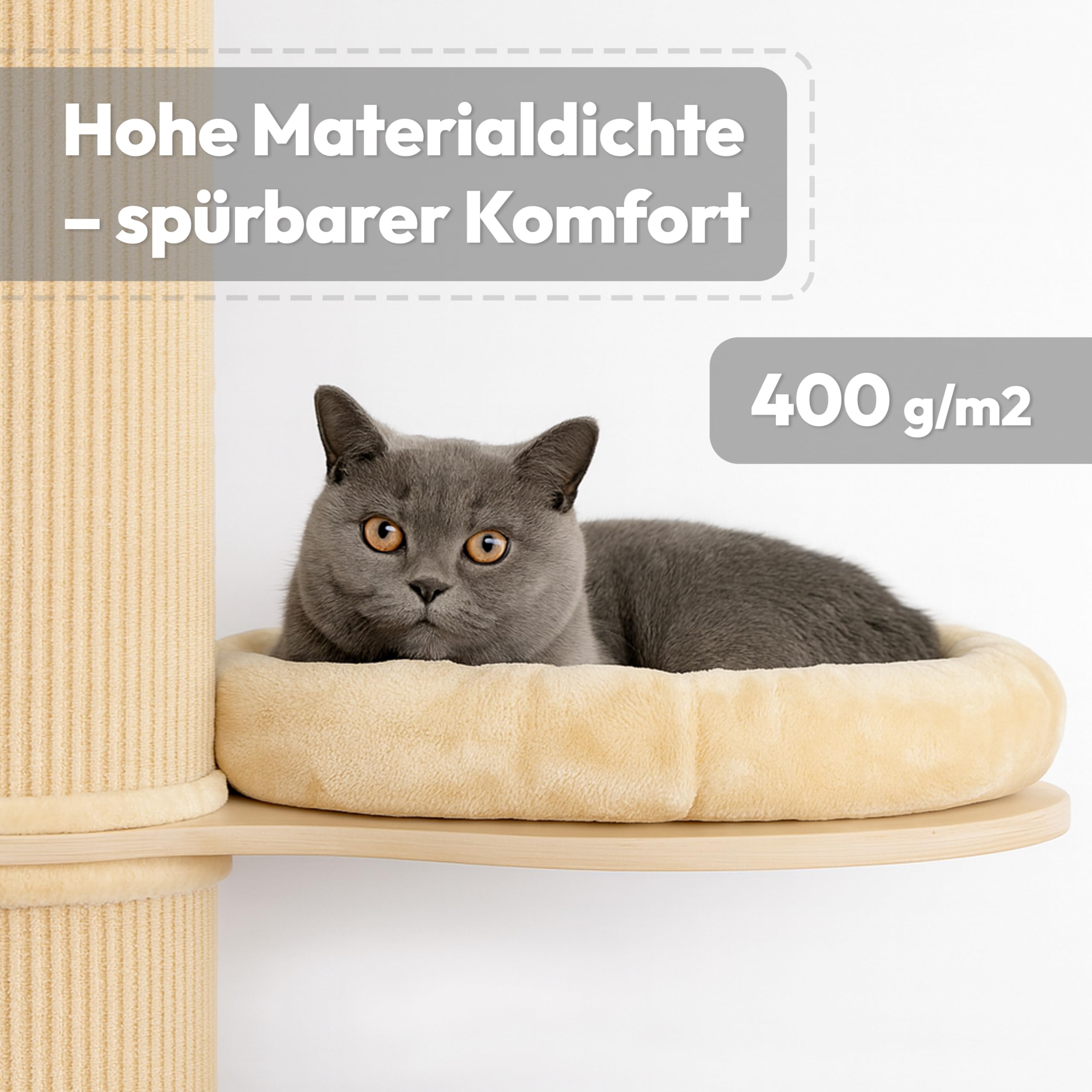 Kratzbaum wandmontiert 185 cm hoch, XXL Katzenbaum Premium Sisal Säulen, 3 Plattformen Kissen abnehmbar & waschbar I Stabiler & Platzsparender Katzenkratzbaum, Grau