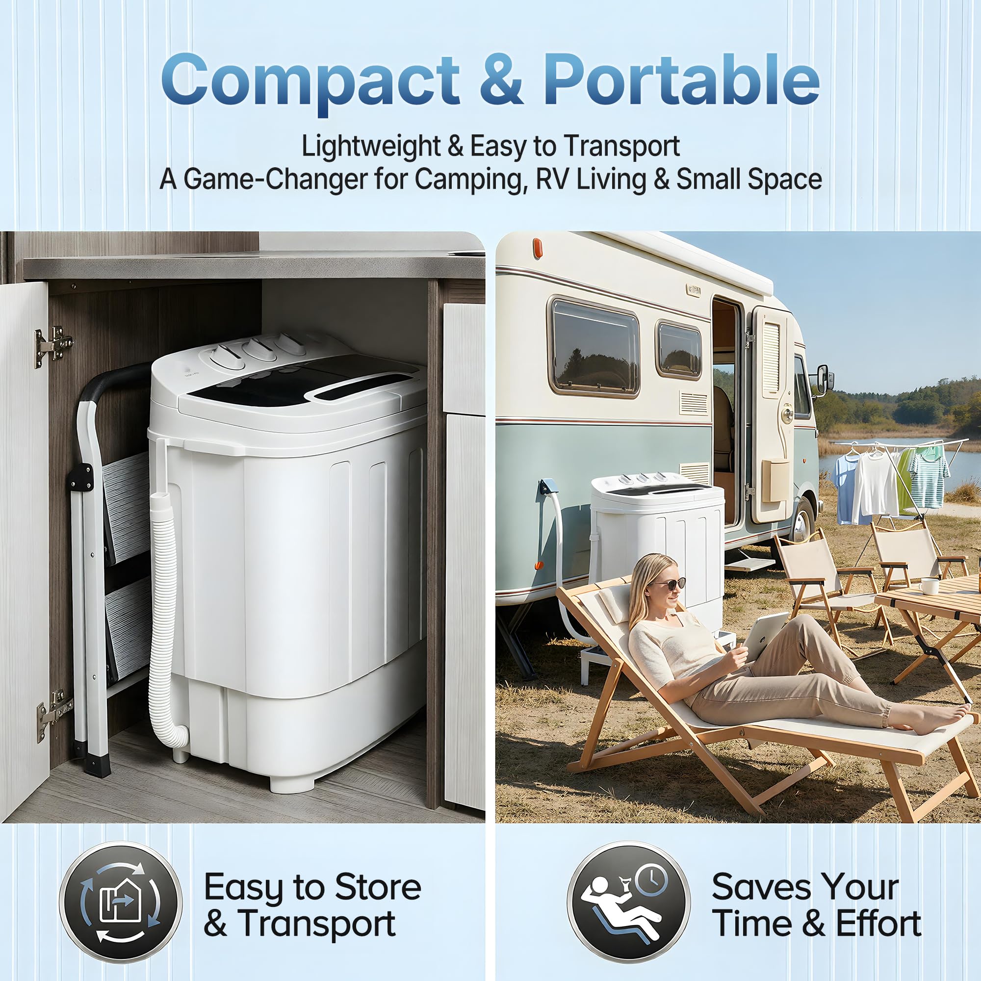 SUPER DEAL Compact Mini Twin Tub Washing Machine 13lbs Capacity Portable Washer Wash and Spin Cycle Combo, Built-in Gravity Drain for Camping, Apartments, Dorms, College, RV’s and Small Spaces