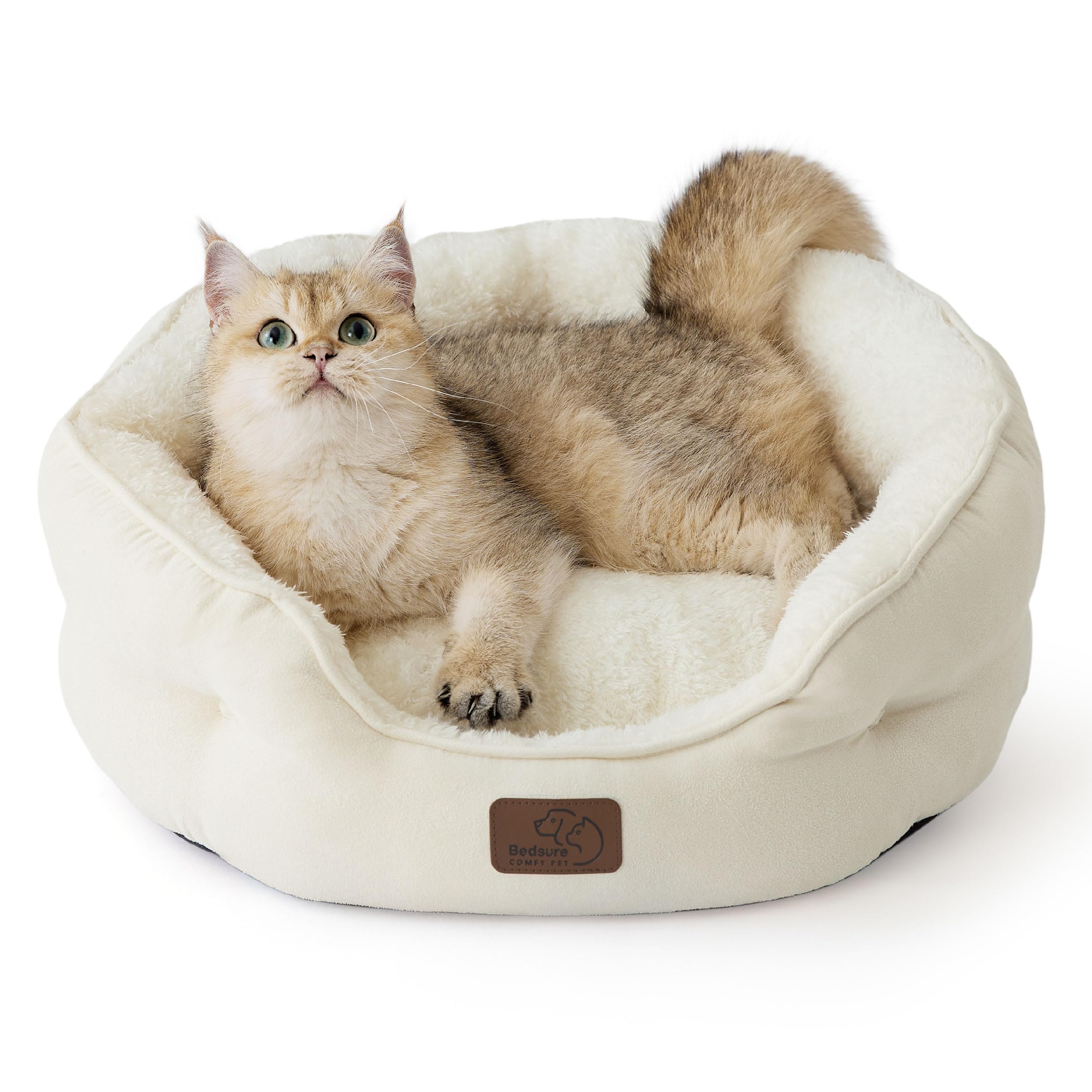 BEDSURE Katzenbett waschbar Katzen Bettchen - 51x48x15cm Katzenkorb mit Zweiseitig Innenkissen Katzenschlafplatz für Katzen oder kleine Hunde,Grau