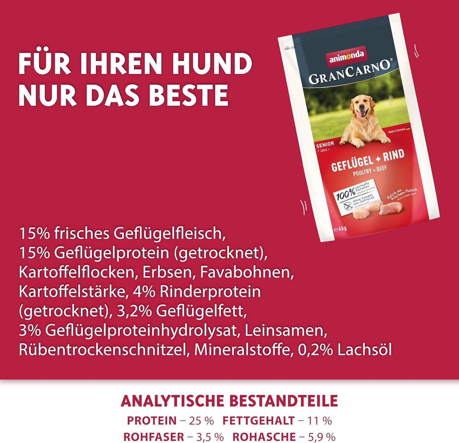 animonda GranCarno Adult Deftige Variation (6 x 800 g), Hundenassfutter für ausgewachsene Tiere, Nassfutter für Hunde mit 100% frischen, fleischlichen Zutaten, Hundefutter ohne Getreide