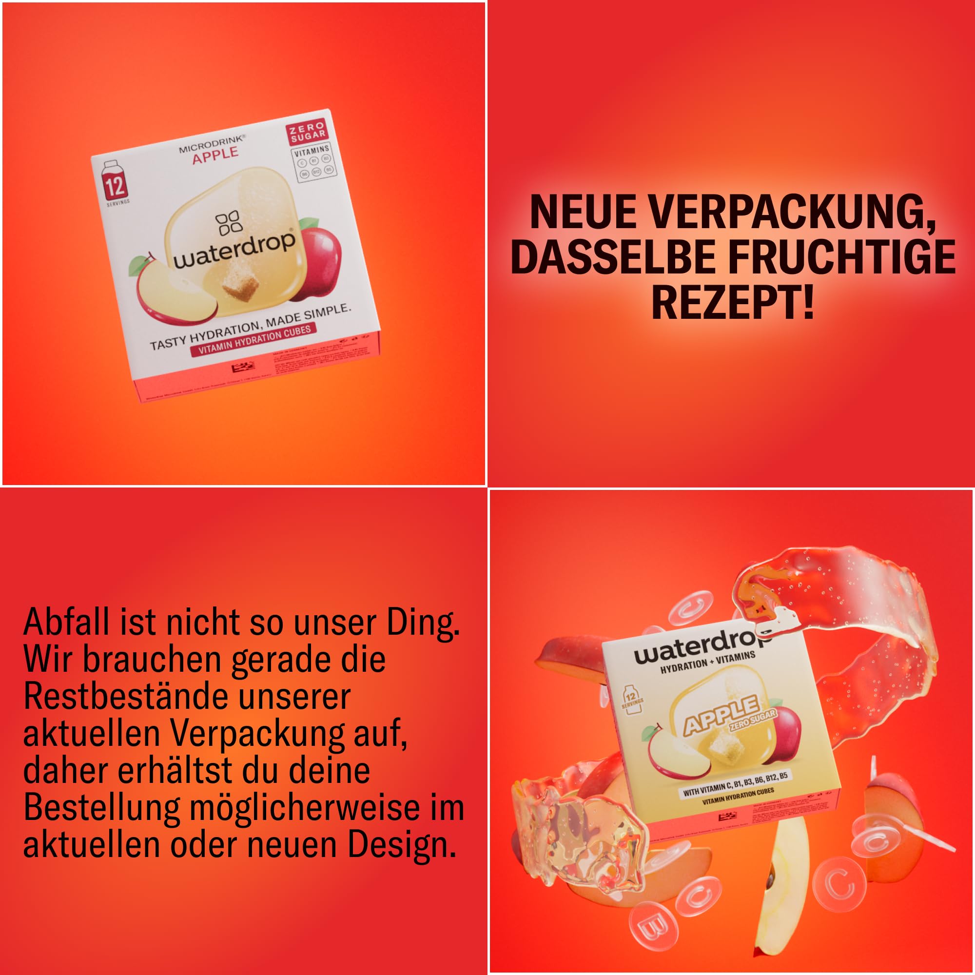 waterdrop® Beeren & Früchte Set – 48 Waterdrop Würfel in 4 verschiedenen Sorten – Zuckerfreier Durstlöscher & Alternative zu Getränkesirup und Geschmackspulver – Flavour Drops im Wasser auflösen