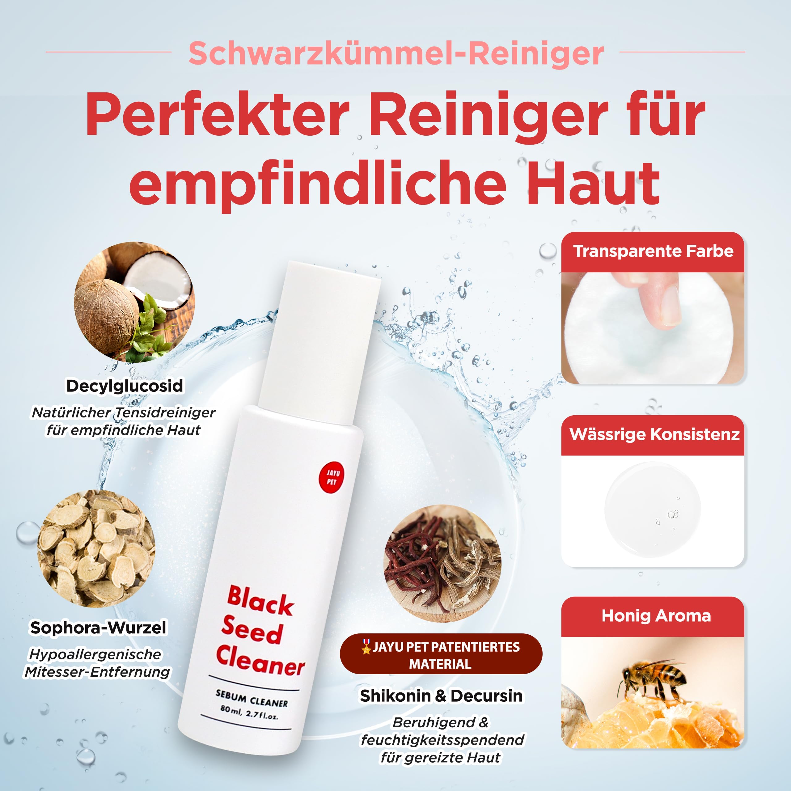 JAYU PET Schwarzkümmel-Reiniger - Kinnakne-Behandlung für Katzen, ungiftiger hypoallergener Reiniger, entfernt Mitesser am Katzenkinn und verbessert die Hautgesundheit (125 ml)