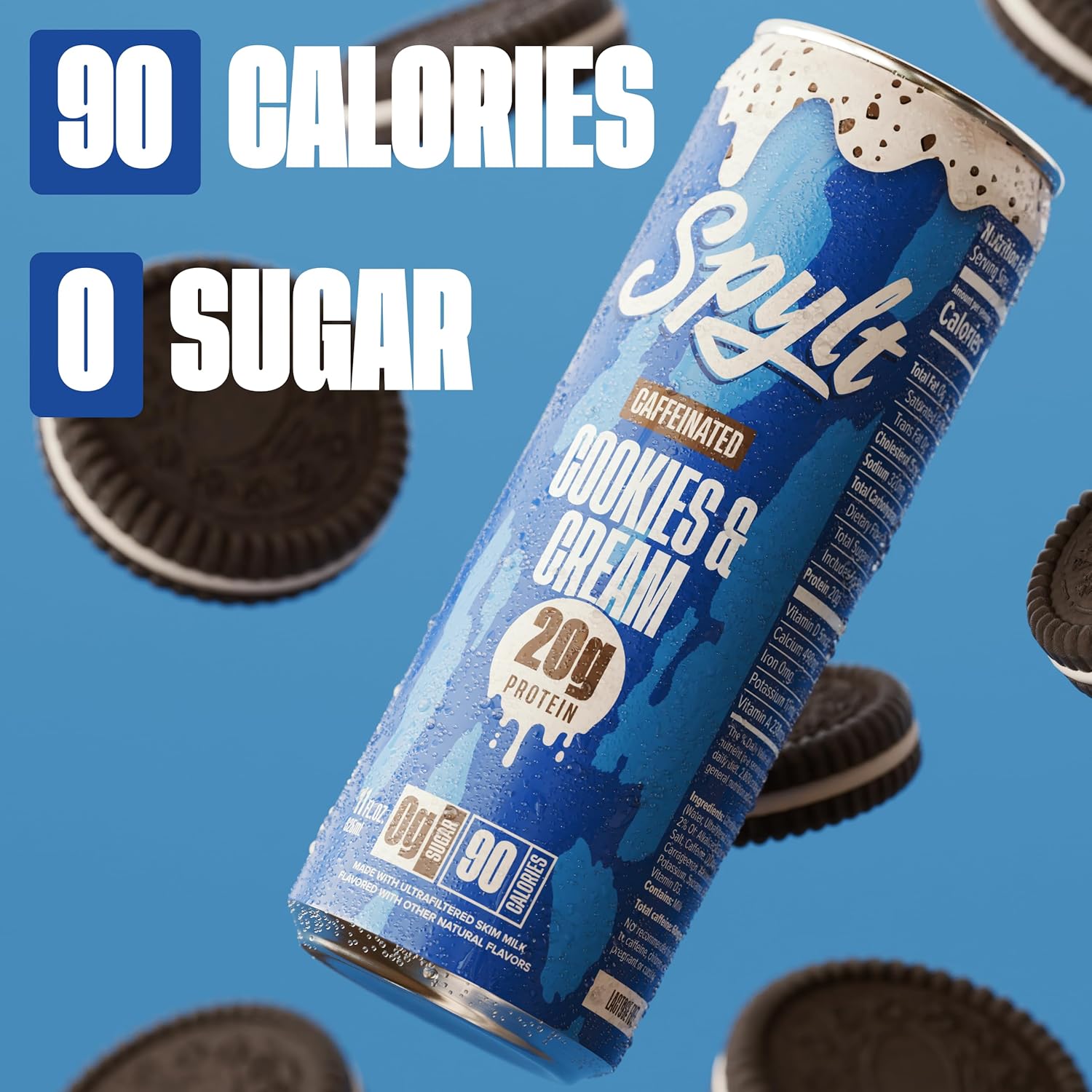 Spylt High Protein Vanilla Milkshake with 60mg Caffeine & 20g Protein - 90 Calories, Ready to Drink, Sugar Free, Lactose Free Milk, Perfect for Workout Recovery & Afternoon Pick Me Up - 12 Count