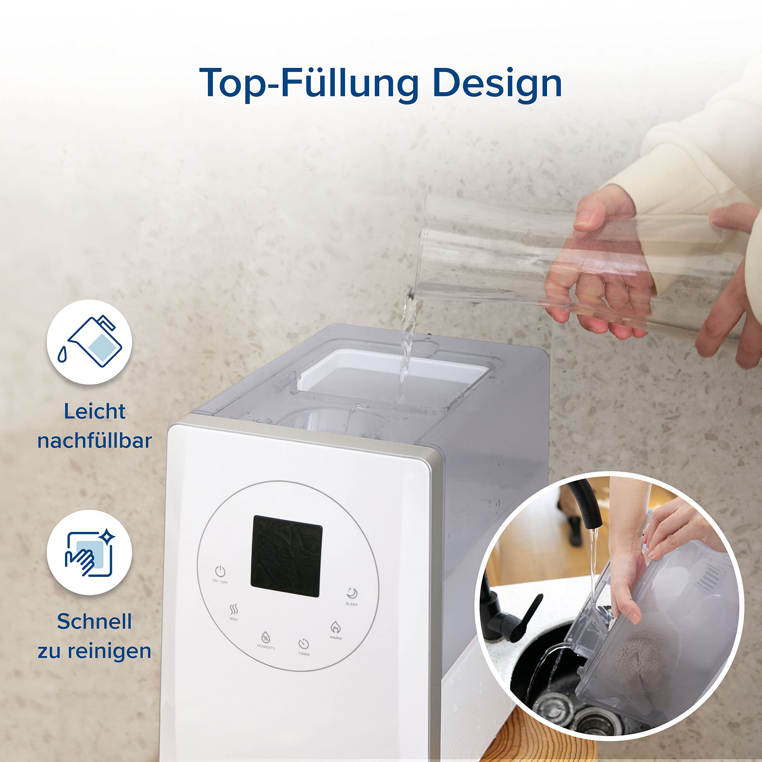 Levoit Luftbefeuchter Schlafzimmer, 23dB leise Humidifier, Top-Fill für Baby, bis 25H, Raumbefeuchter mit 360 grad Drehdüse für Kinderzimmer, Pflanzen, Auto Shut-off, 2,5 L, Weiß