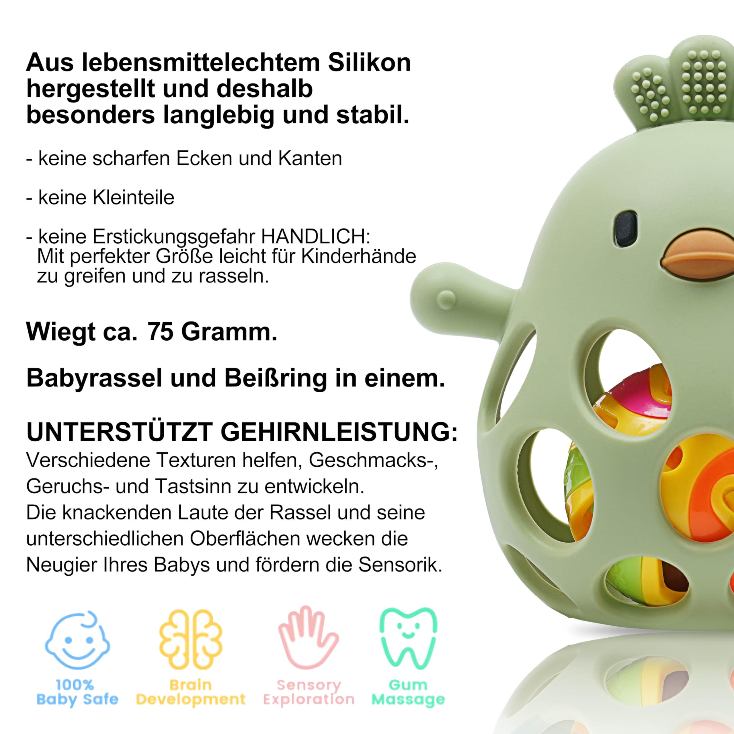 farout Montessori Beißring & Rassel für Babys - Sensorik Spielzeug ab 0 Monate, Zahnungshilfe & Greifball - Geschenk für Jungen & Mädchen