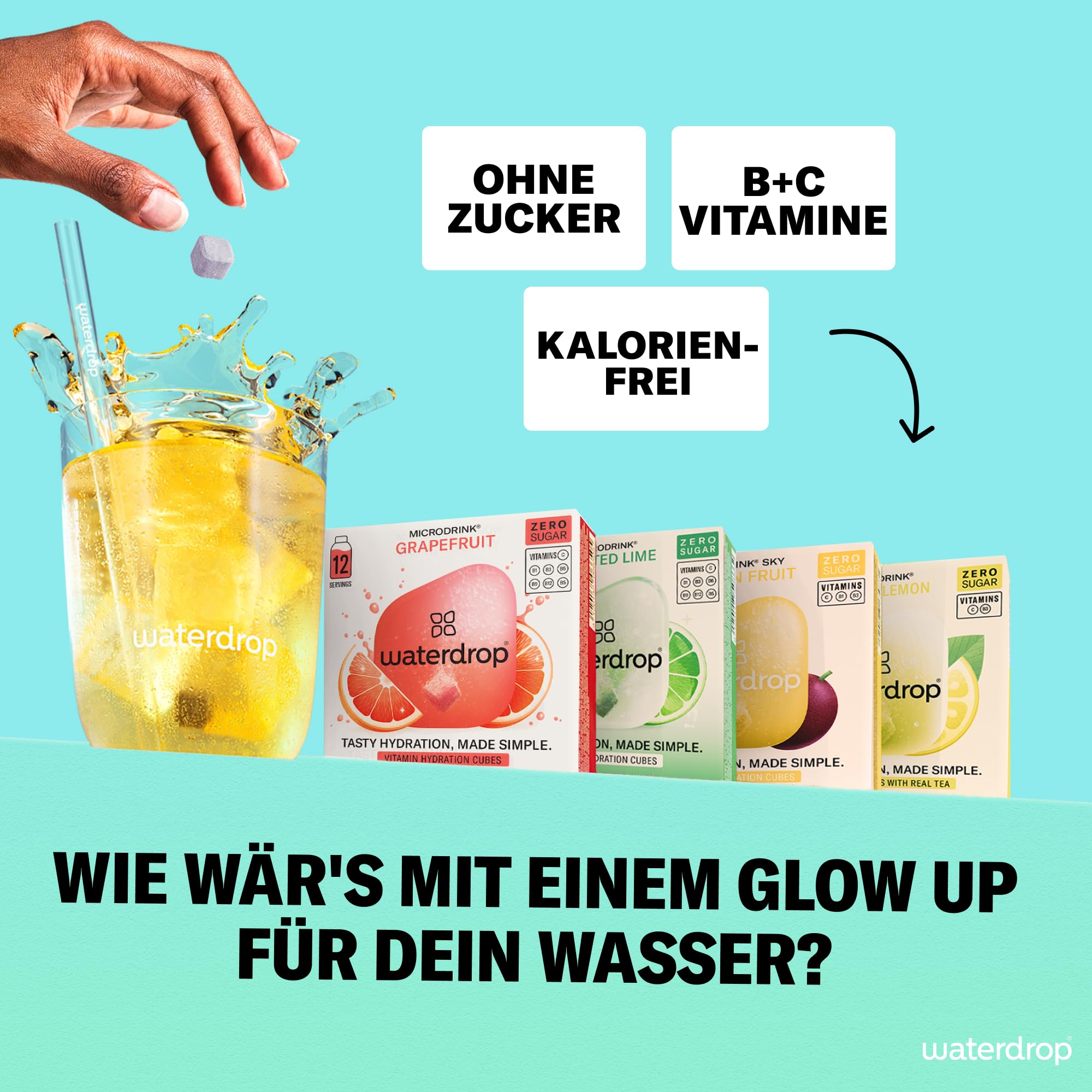 waterdrop® Beeren & Früchte Set – 48 Waterdrop Würfel in 4 verschiedenen Sorten – Zuckerfreier Durstlöscher & Alternative zu Getränkesirup und Geschmackspulver – Flavour Drops im Wasser auflösen