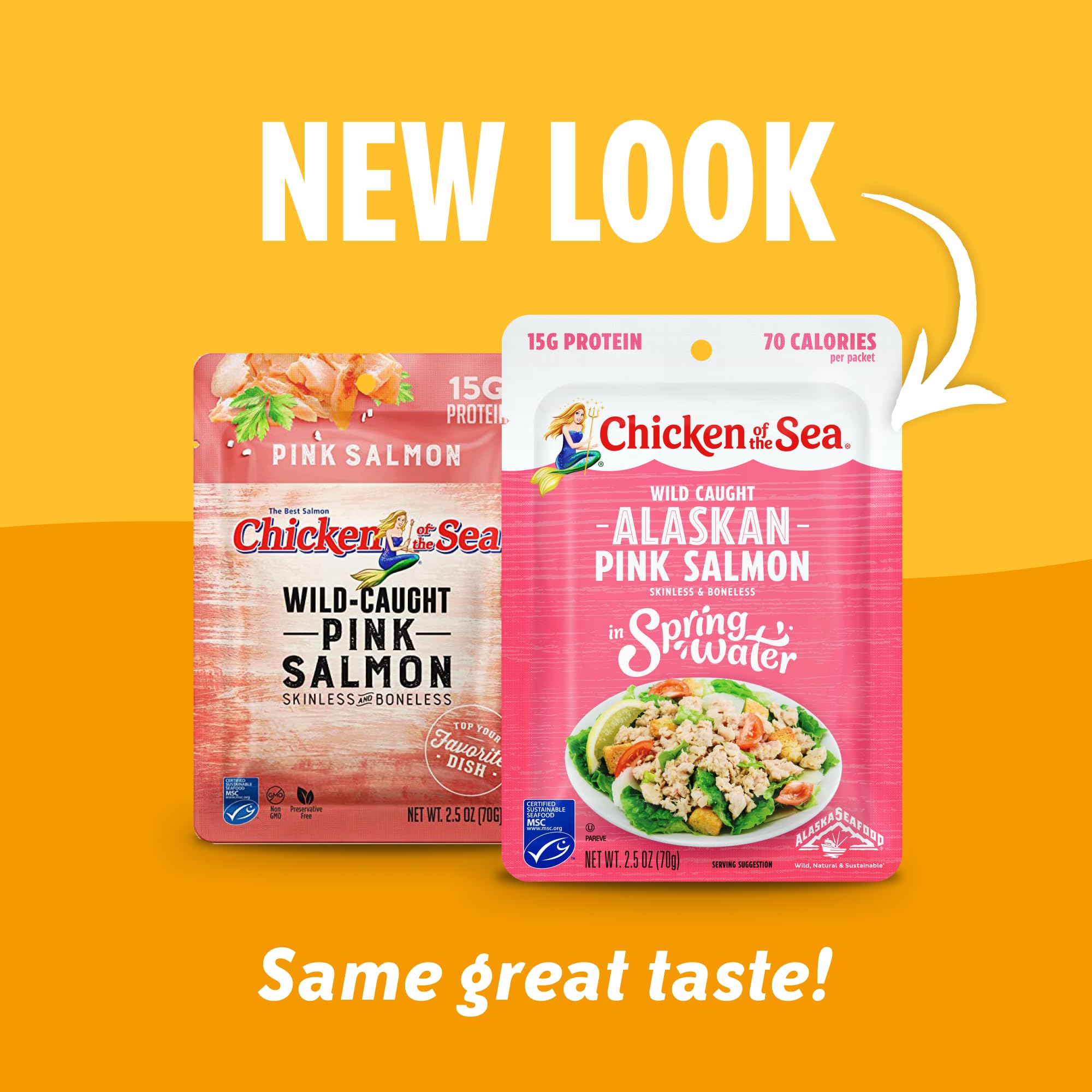 Chicken of the Sea Alaskan Pink Salmon in Spring Water, 2.5 Ounce Packets (Box of 12), Wild Caught, Skinless & Boneless