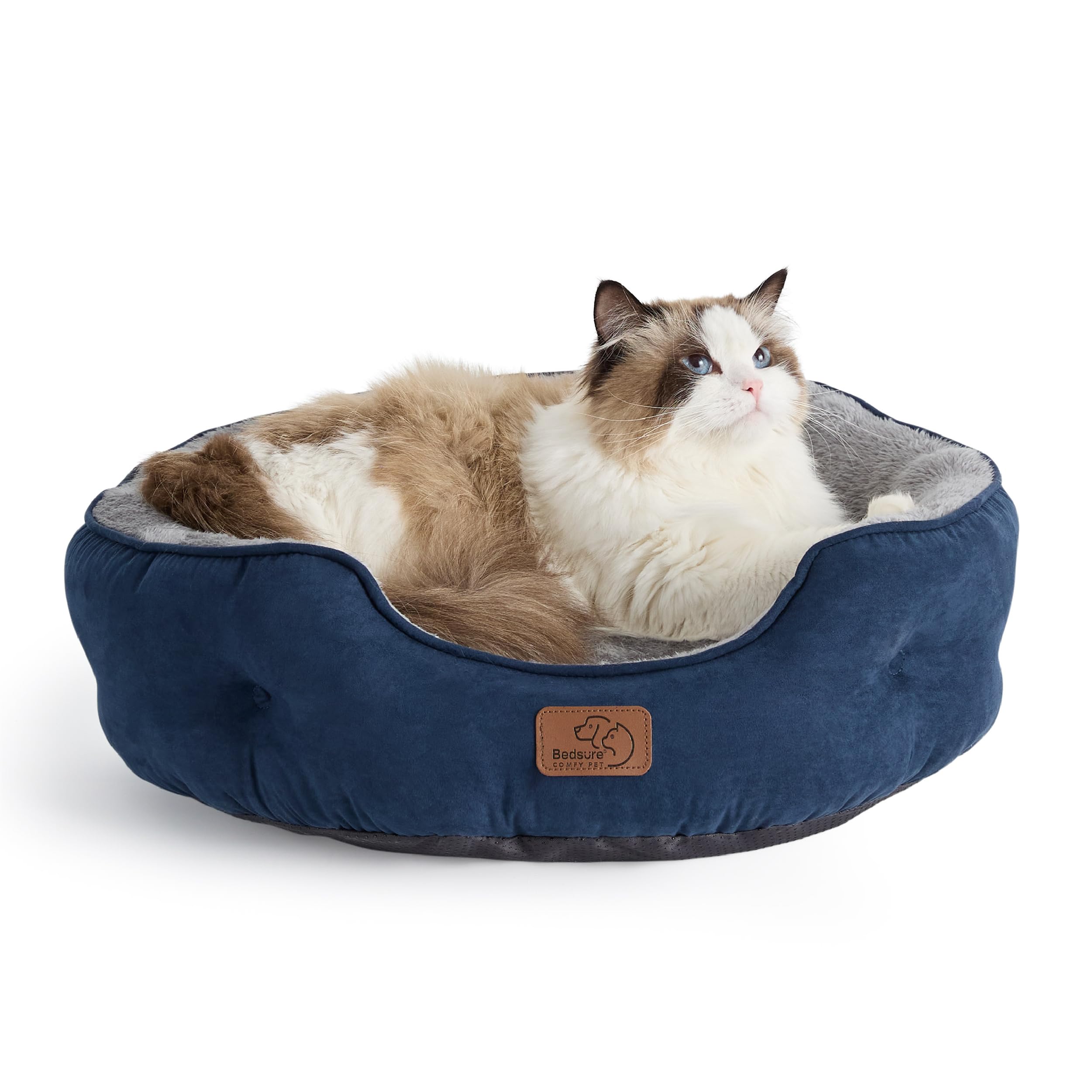 BEDSURE Katzenbett waschbar Katzen Bettchen - 51x48x15cm Katzenkorb mit Zweiseitig Innenkissen Katzenschlafplatz für Katzen oder kleine Hunde,Grau