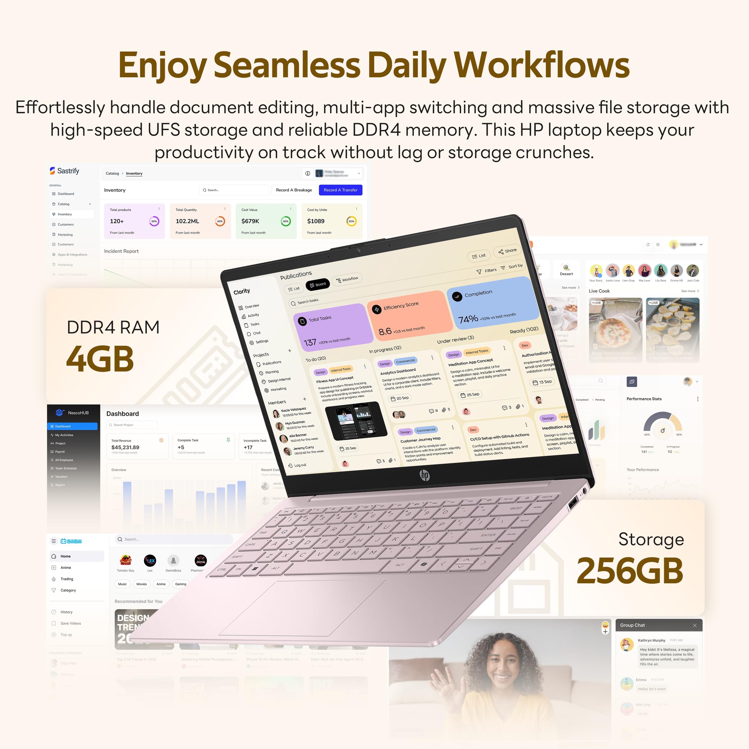 HP Stream 14" HD BrightView Laptop, Intel Celeron N4120, 16GB RAM, 288GB Storage (128GB UFS + 160GB Docking Station Set), Intel UHD Graphics, 720p Webcam, Wi-Fi, 1 Year Office 365, Win 11S, Silver