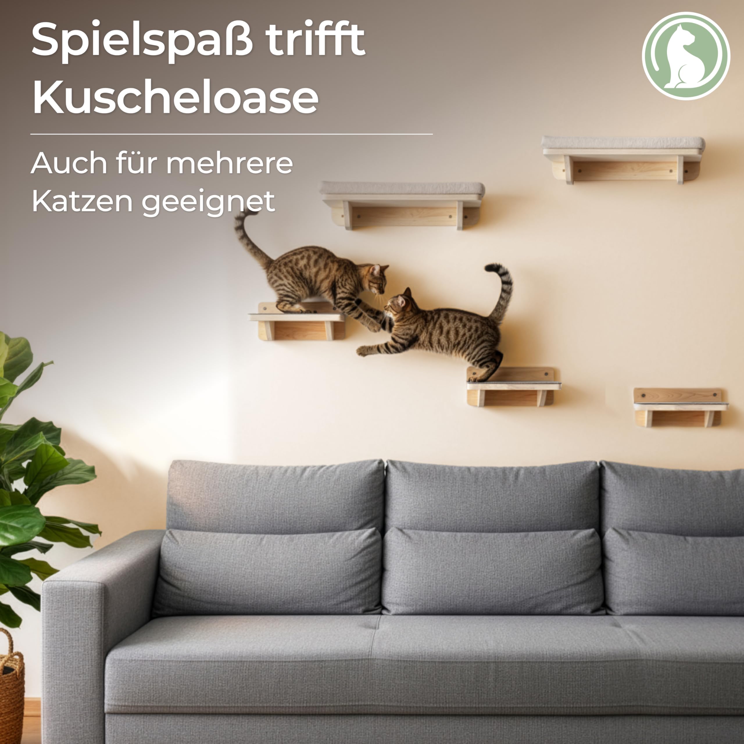 WOOWOOD® 2X Kletterwand Katzen - 3X Katzentreppe Wand [Beste Stabilität] - Kratzbaum Wand, Hängematte Katze, Wandkratzbaum, Katzenmöbel, Katzenwand, Katzen Kletterwand Set (5 teilig)