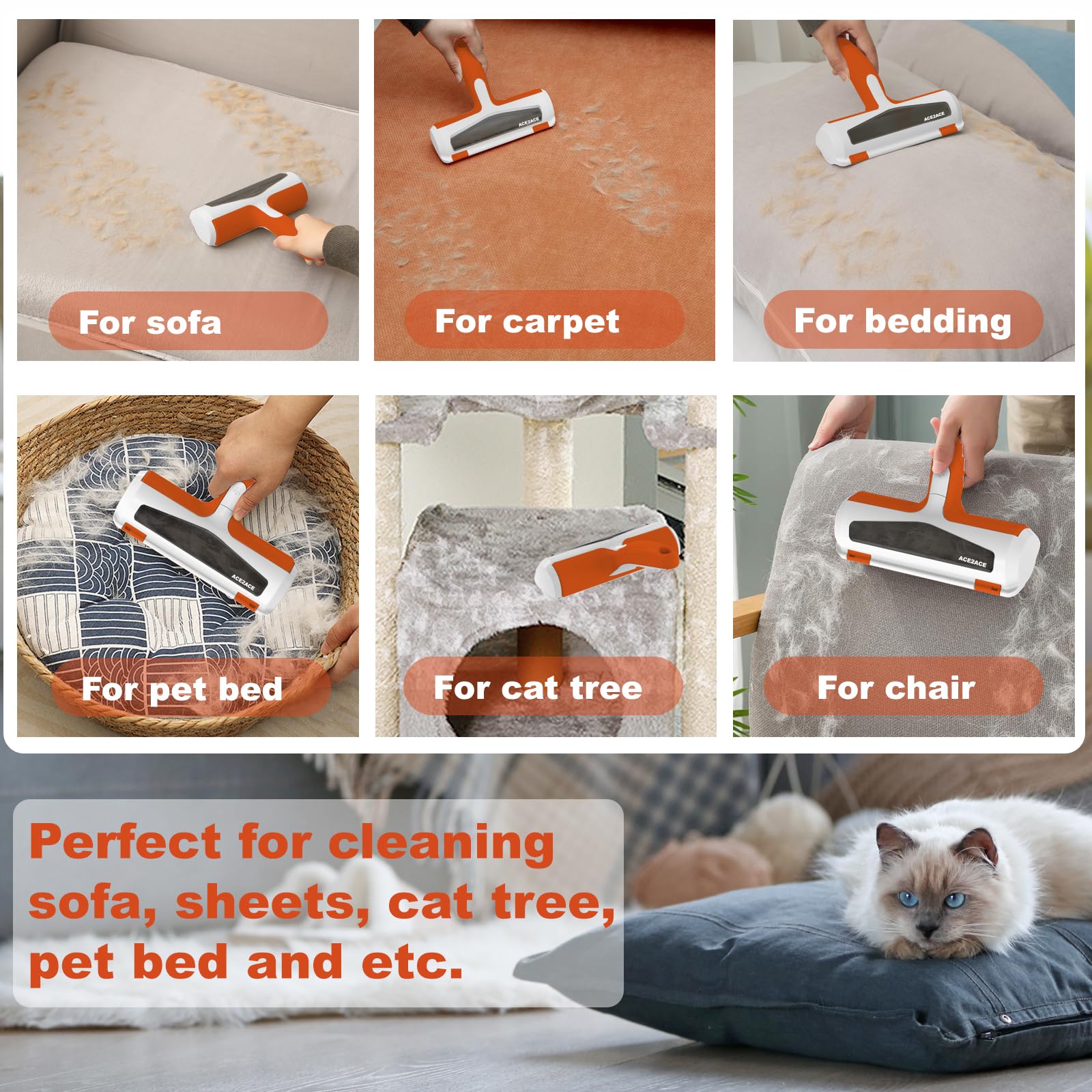 ACE2ACE Tierhaarentferner Fusselrolle, Fusselrolle für Hundehaare und Katzenhaare Wiederverwendbar, Fusselbürste für Tierhaar, für Sofa, Bett, Teppich, Kratzbaum, weiß