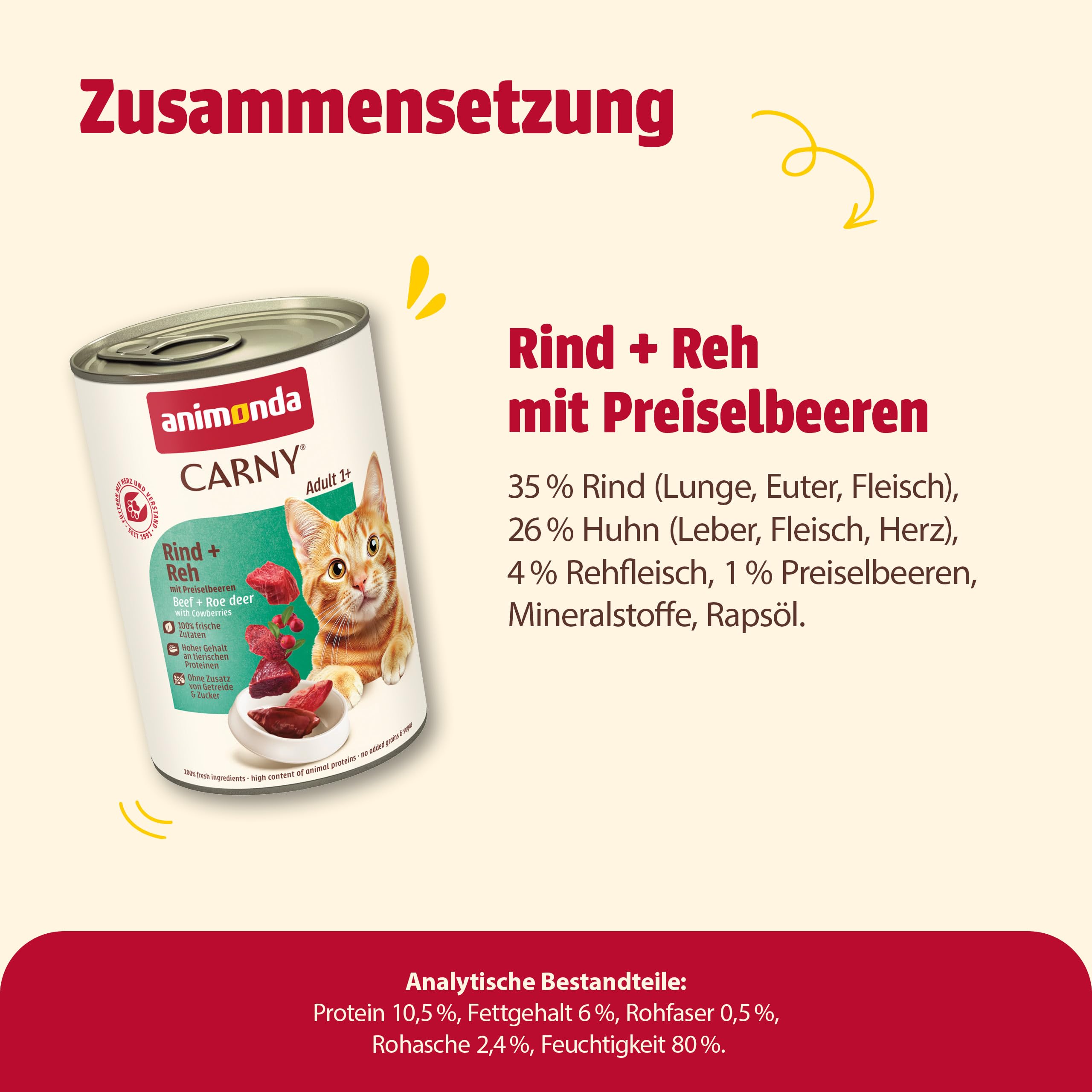 animonda Carny Adult Huhn + Lachs (6 x 400 g), Katzennassfutter für ausgewachsene Katzen, Nassfutter mit 100 % frischen, fleischlichen Zutaten, Katzenfutter ohne Getreide und Zucker