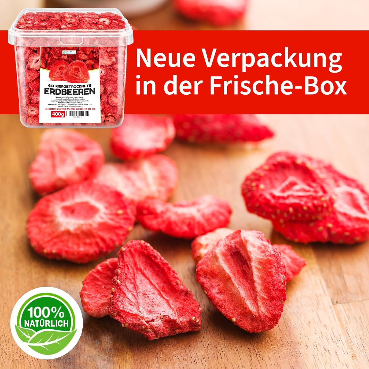 Detox Organica GEFRIERGETROCKNETE ERDBEEREN, 300g Früchte in Scheiben, 100% Trockenfrüchte natürlich und ohne Zusatz von Zucker oder Zusatzstoffen, Erdbeerchips freeze dried strawberries (300g)
