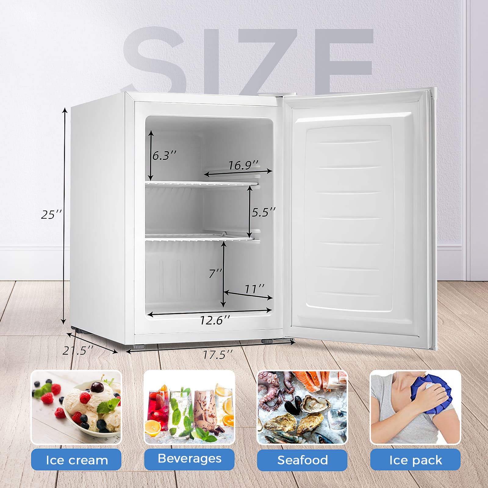 Kismile Small Freezer Upright, 3.0 Cu.ft Mini Freezer with Adjustable Thermostat, Removable Shelves, Reversible Single Door, Stand Up Freezer for Bedroom/Home/Dorms/Apartment (Stainless Steel)