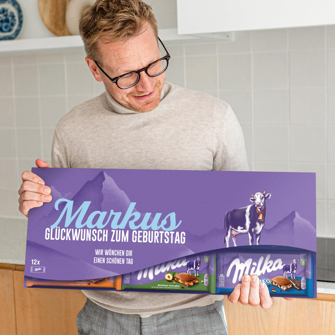 Riesen Milka Schokoladentafel personalisiert mit Botschaft - Personalisierte Geschenke mit Milka Schokoladentafeln, Geburtstagsgeschenk für Männer und Frauen (6 Tafeln)