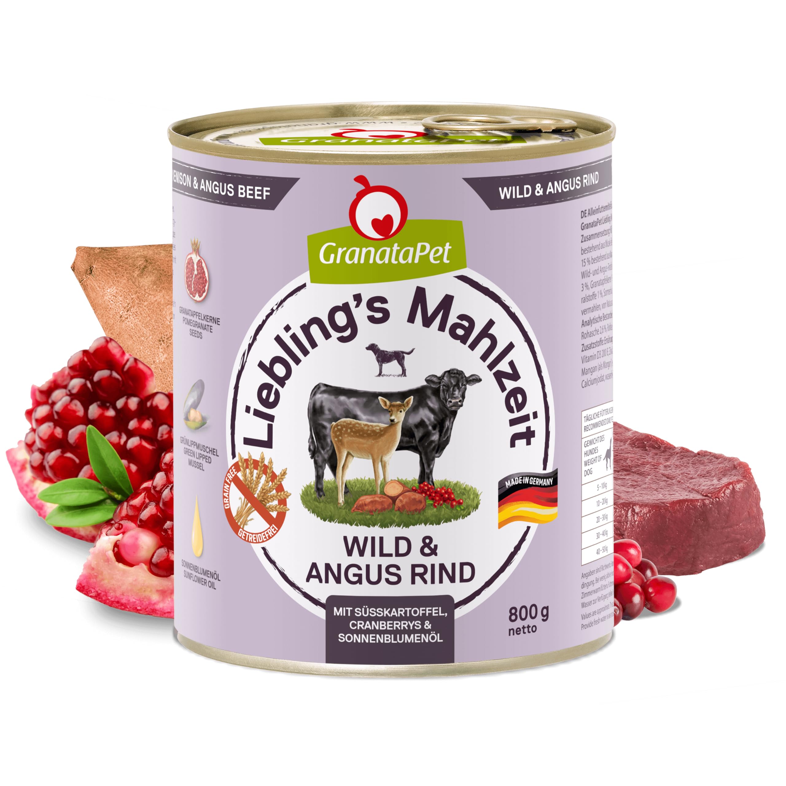 GranataPet Liebling's Mahlzeit Multipack 2, Nassfutter für Hunde im Probierpaket, Alleinfuttermittel ohne Getreide, Hundefutter mit hohem Fleischanteil & hochwertigen Ölen, 6 x 800 g