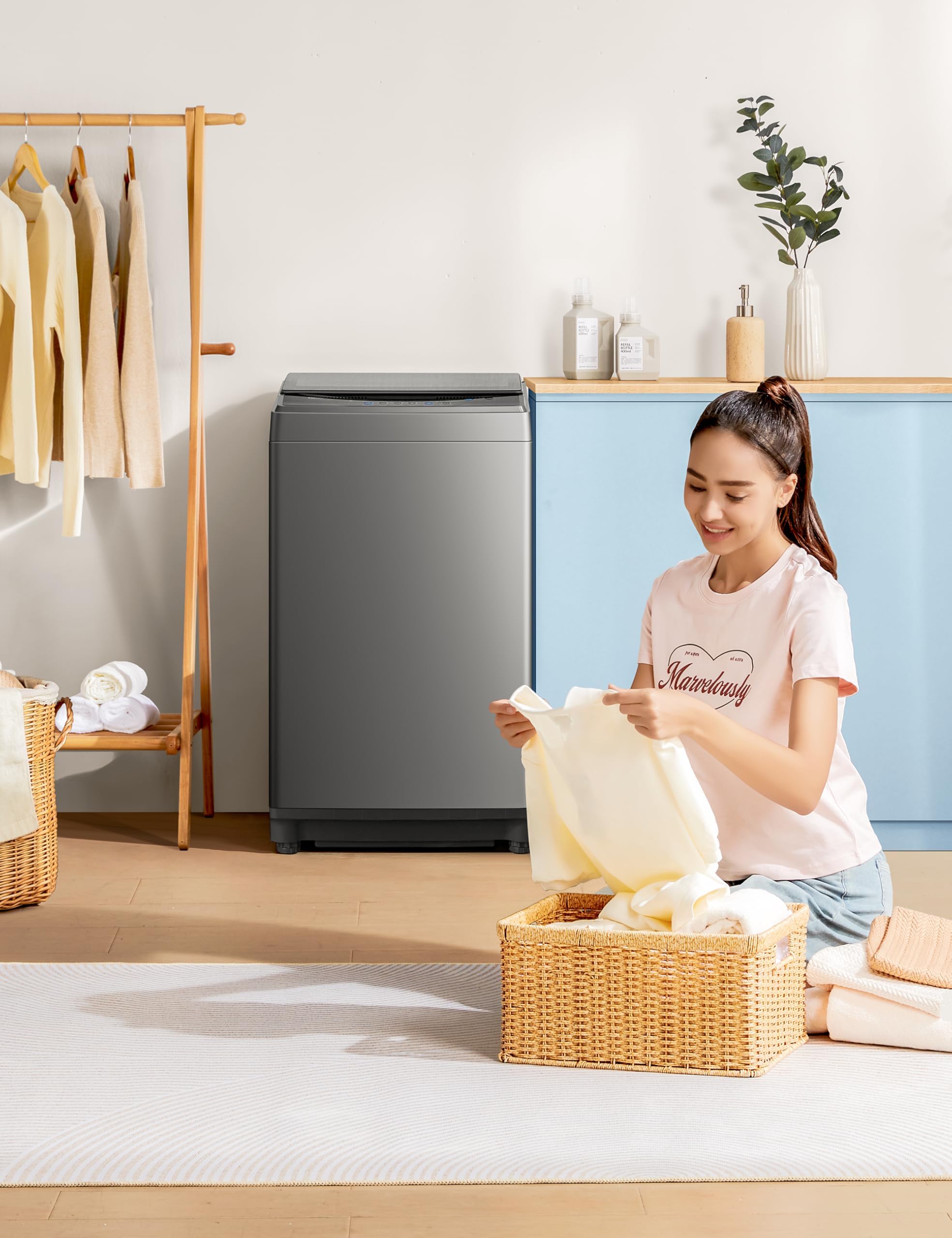 COMFEE' Portable Washing Machine, 0.9 cu.ft Compact Washer With LED Display, 5 Wash Cycles, 2 Built-in Rollers, Space Saving Full-Automatic Washer