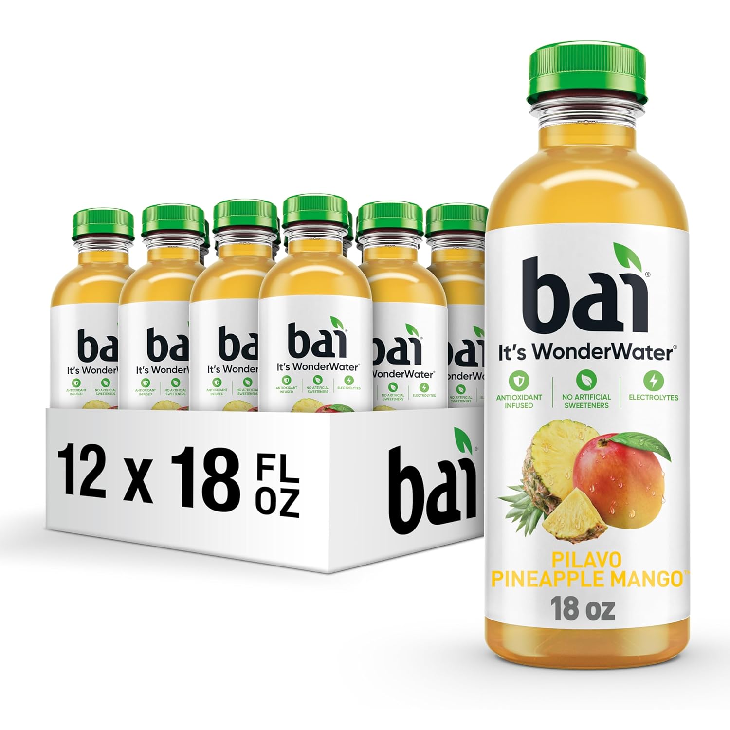 Bai Antioxidant Infused Water Beverage, Molokai Coconut, with Vitamin C and No Artificial Sweeteners, 18 Fluid Ounce Bottle, 12 Pack