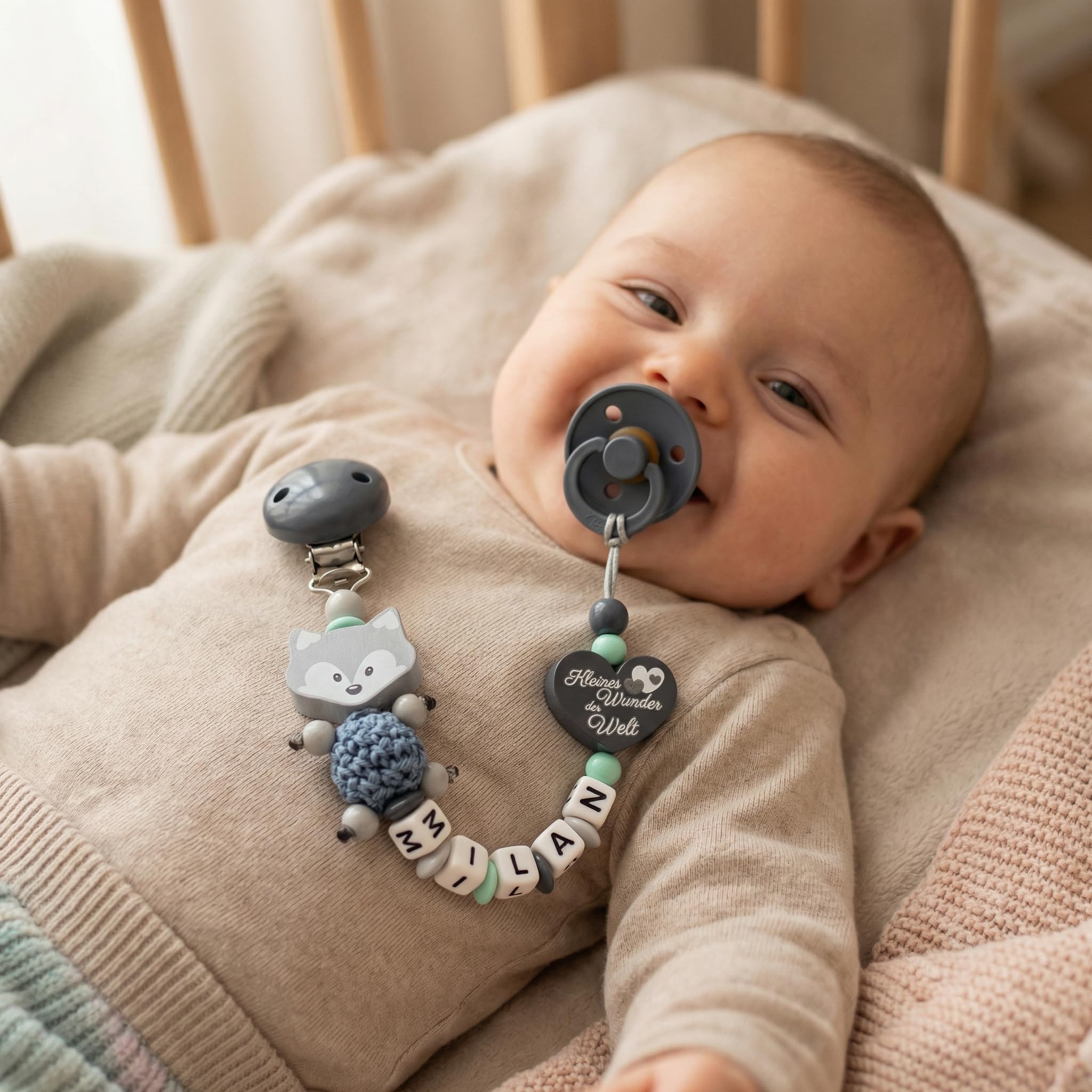 Schnullerband mit Namen für Mädchen & Jungen personalisierte Baby Geschenke (Blau)