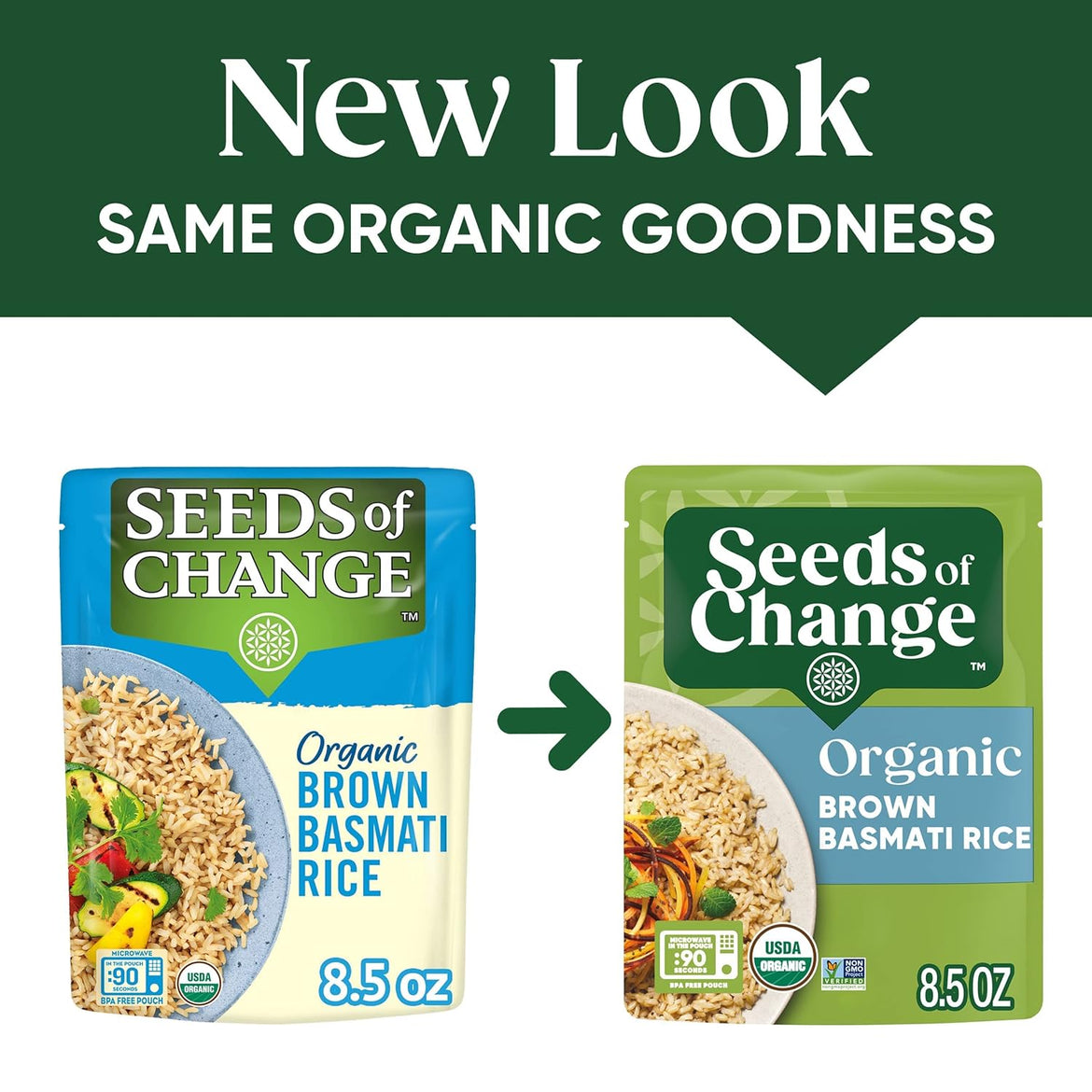 SEEDS OF CHANGE Certified Organic Brown Basmati Rice, Organic Food, 8.5 OZ Pouch (Pack of 12)