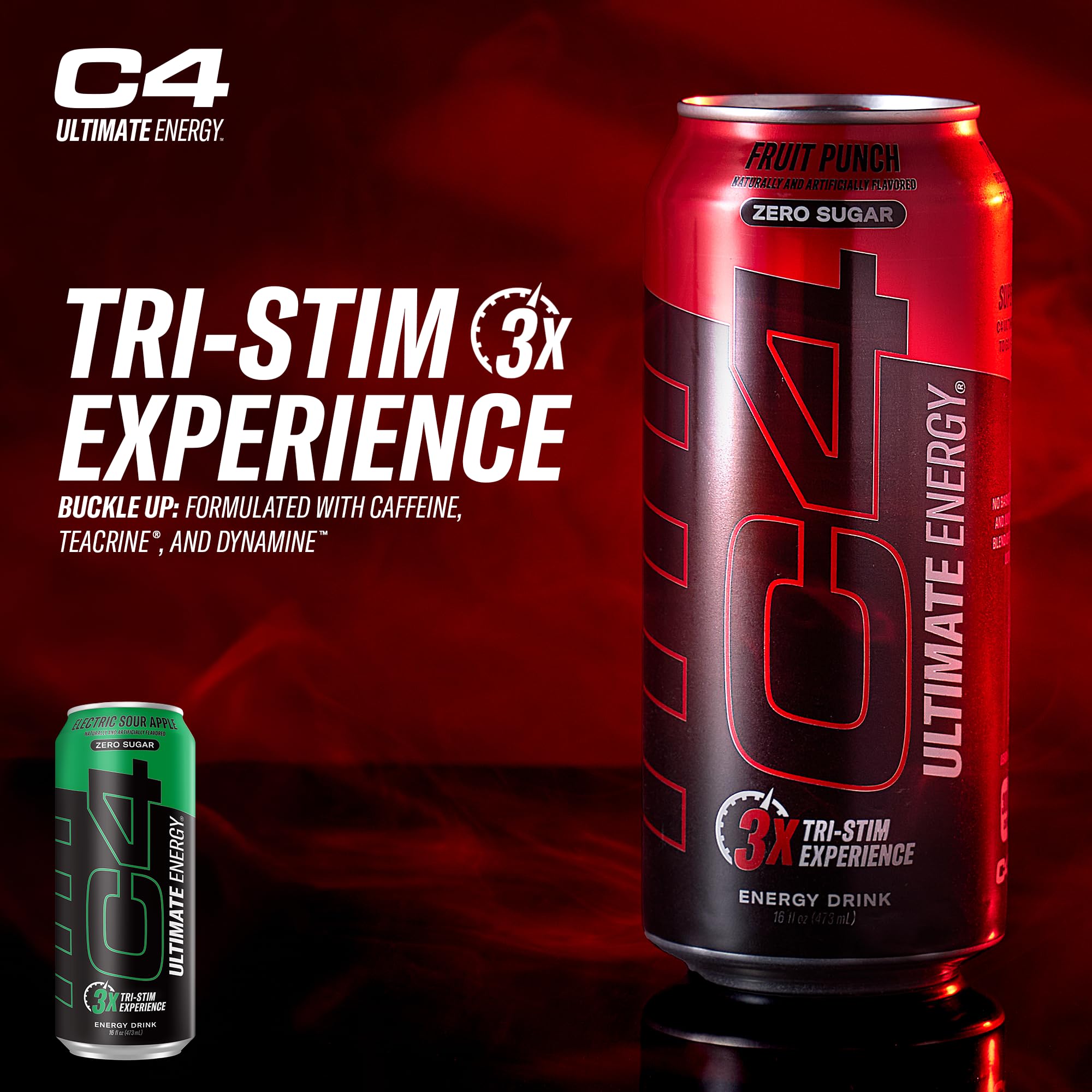 Cellucor C4 Ultimate | Pre Workout Sugar Free Energy Drink | Tri-Stim Experience with 300mg Caffeine + TeaCrine + Dynamine | Fruit Punch | 16oz (Pack of 12)