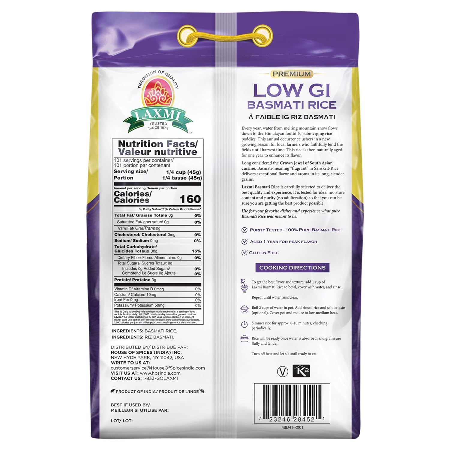 Laxmi Diabetic Friendly Basmati Rice with Lower G.I. Index Value - 10lb