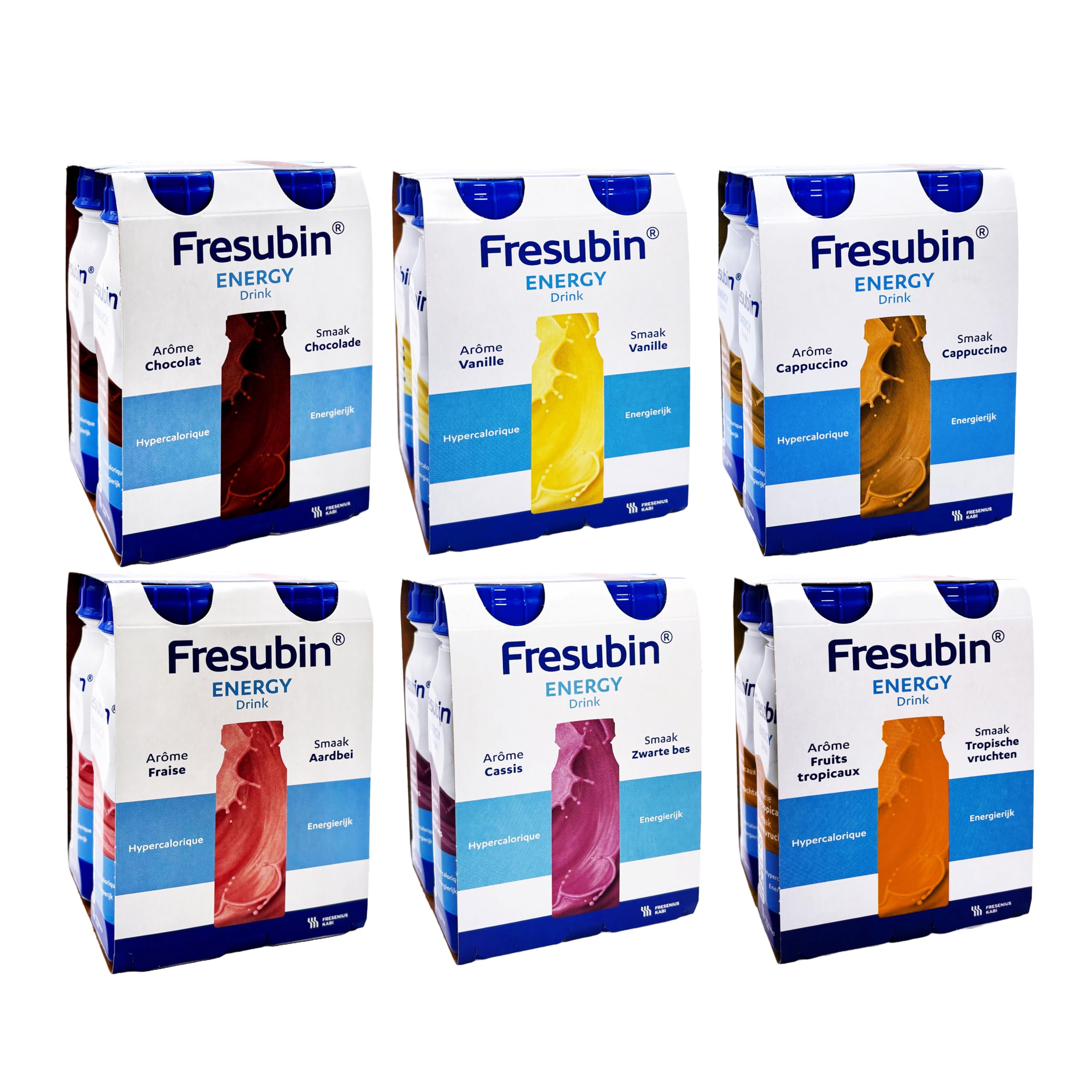 Fresubin Energy Drink - Mischkarton Hochkalorische Trinknahrung von Fresenius Kabi in 6 Geschmacksrichtungen, 300 kcal pro Flasche (200 ml (24er Pack), Mischkarton)