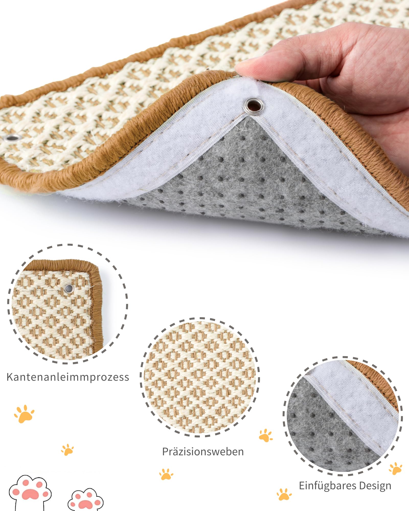 2 Stück Kratzmatte aus Sisal, Kratzmatte für Katzen, mit Klebeband, Katzenkratzmatte, Teppich zum Schutz der Wand, 60 × 25 cm (Braun)