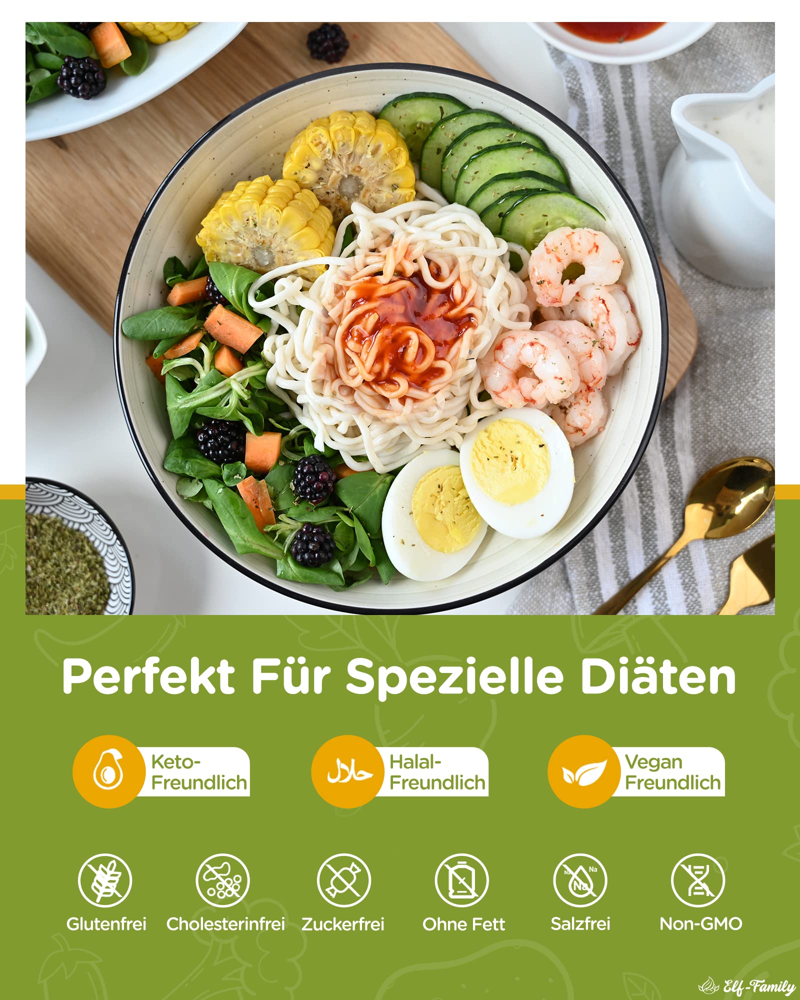 Premium Konjak Nudeln aus Thailand Vegan Glutenfrei-240gx 6er Box(12 pack), Elf-Family Shirataki Nudeln Instant Nudeln Pasta/Keto/Low Carb/Kalorienarme/Zuckerfrei -Spaghetti & Fettuccine