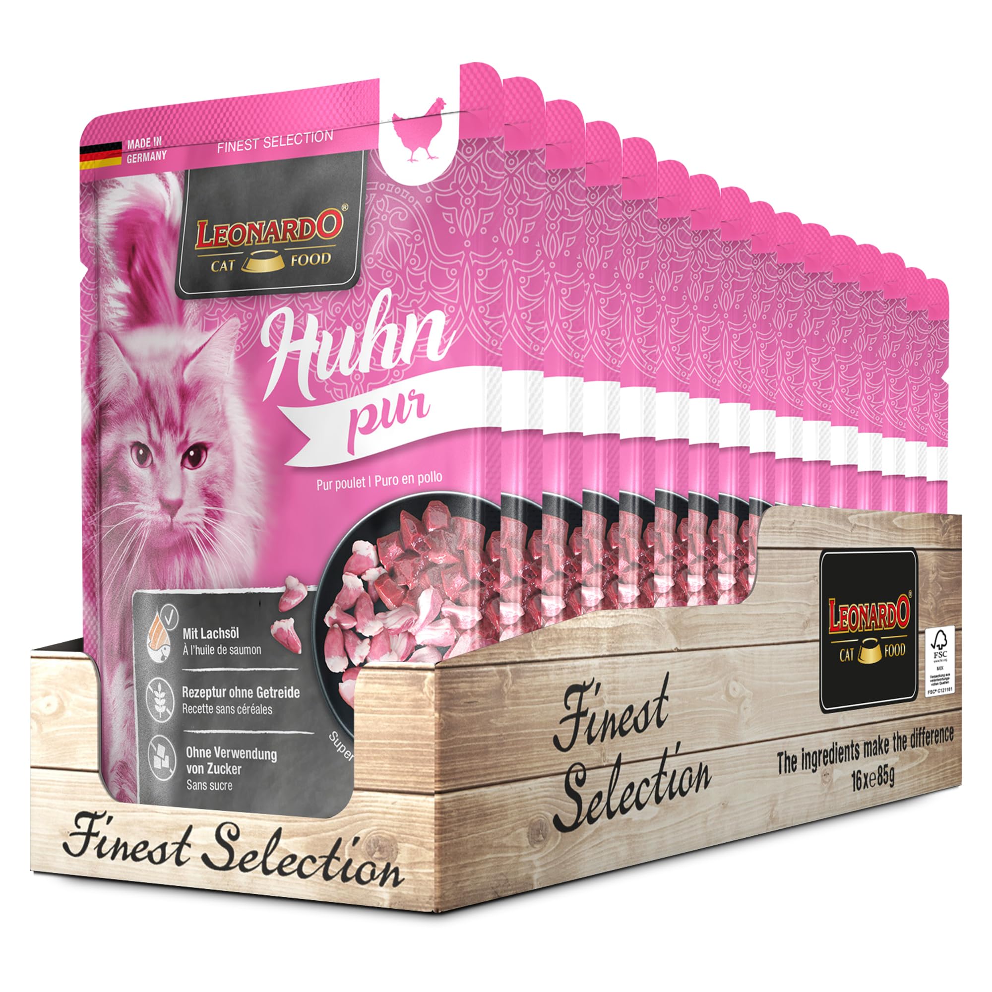 LEONARDO Frischebeutel [16x85g Kaninchen + Cranberries] | Getreidefreies Nassfutter für Katzen | Feuchtfutter Alleinfutter im Einzelportionsbeutel