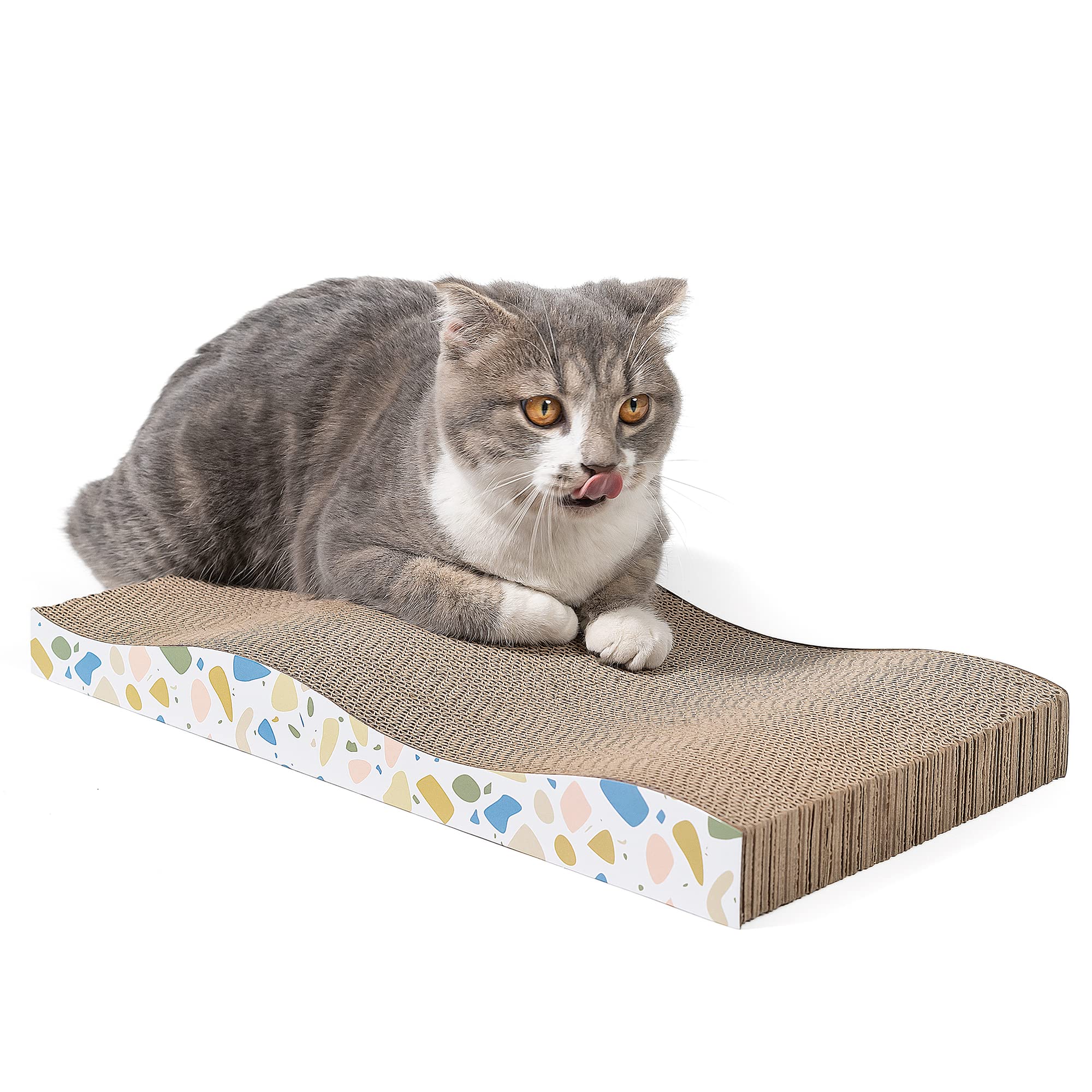 Conlun Kratzbrett für Katzen, 58 cm L-förmige Wandmontage, vertikale Kratzfläche, strapazierfähige Pappe zum Möbelschutz für Wohnungskatzen, Groß,Holzoptik