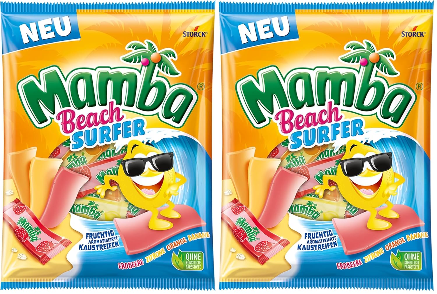 Mamba Beach Mix – 1 x 160g – Fruchtige Kaubonbons mit Mamba Beach Surfer, Mamba Beach Sticks & Mamba Beach Bites – Fruchtgummi Mix einzeln verpackt