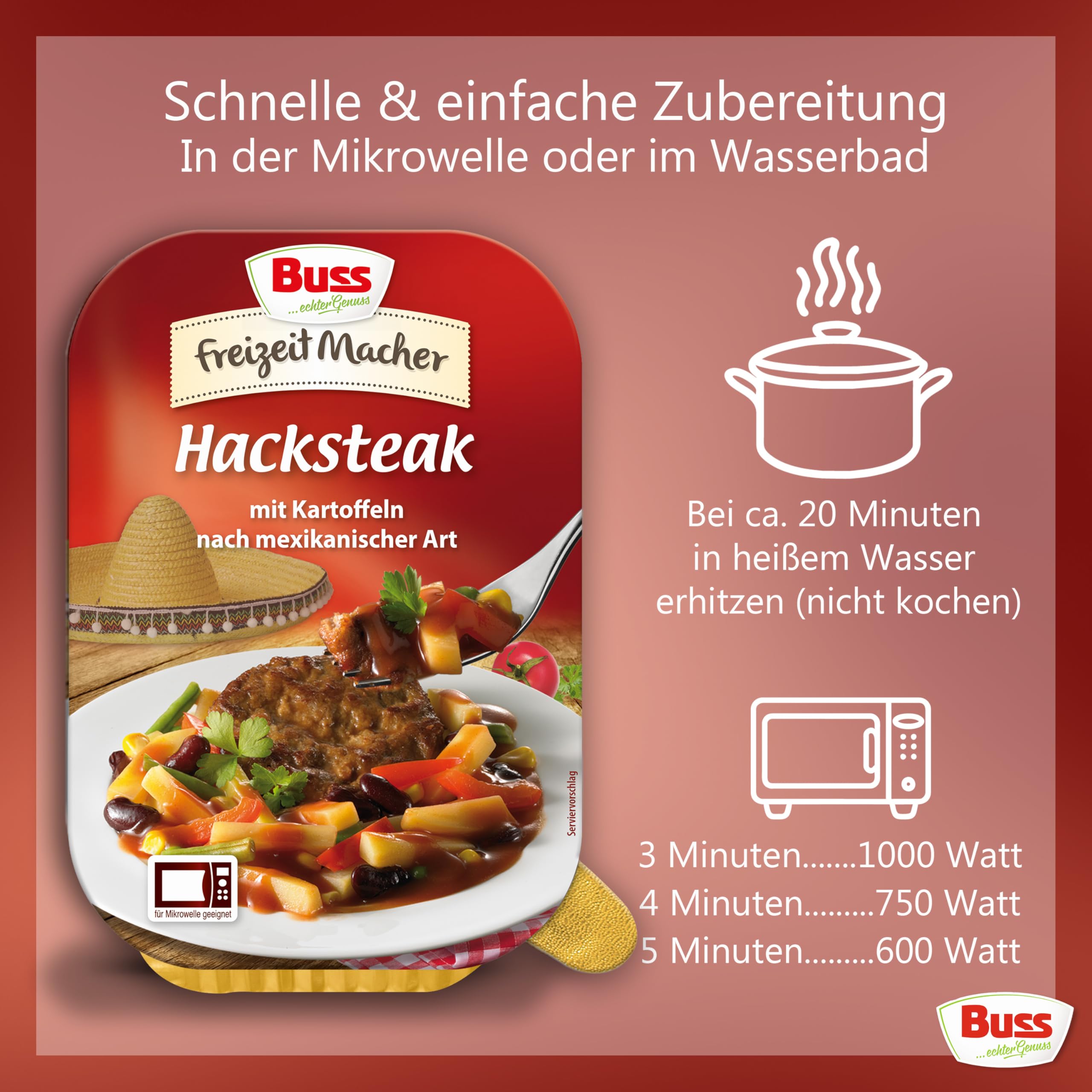 Buss Freizeitmacher Traditioneller Grünkohl Eintopf mit Kartoffeln und Mettenden - Fertiggerichte zum Aufwärmen in Mikrowelle & Topf - Schnell & Einfach Zubereitet - 12 x 300g