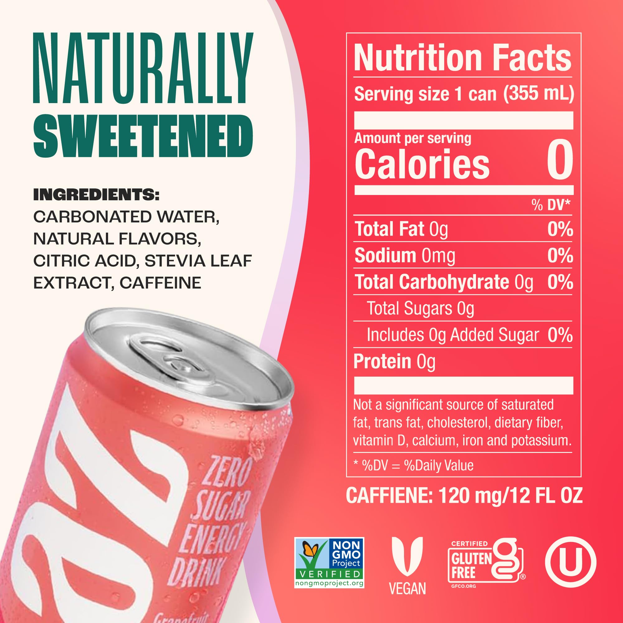 Zevia Zero Sugar Energy Drink, Classic Variety Pack, 12 oz Cans (12-Pack) – Naturally Sweetened, Non-GMO Project Verified, Gluten-Free, Vegan