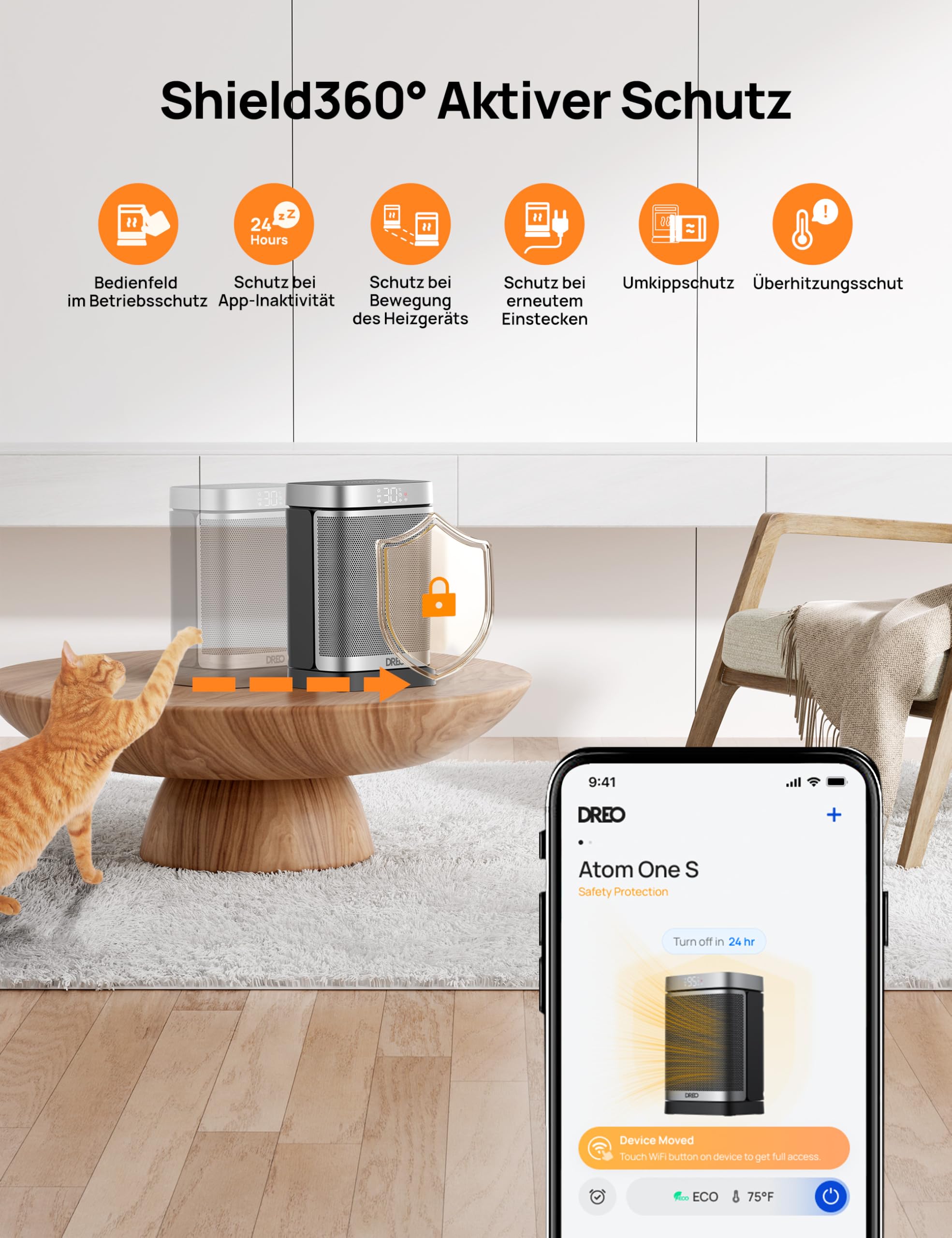 Dreo Heizlüfter Energiesparend Klein, 1500W Heizung Elektrisch mit Thermostat, 70° Oszillierend Elektroheizung, PTC Keramik Heizlüfter Leise, ECO-Modus, 12-Std-Timer, Überhitzungs- & Kippschutz