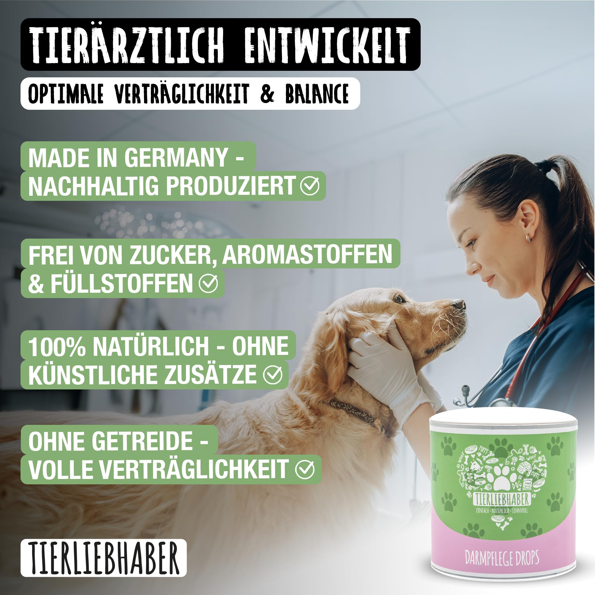 TIERLIEBHABER – Gras- & Kotfresser Drops bei Sodbrennen Hund mit Ulmenrinde für Hunde – Tierärztlich entwickelt – Hund Sodbrennen Drops angereichert mit Moor und Fenchel – 350 g mit ca. 160 Drops