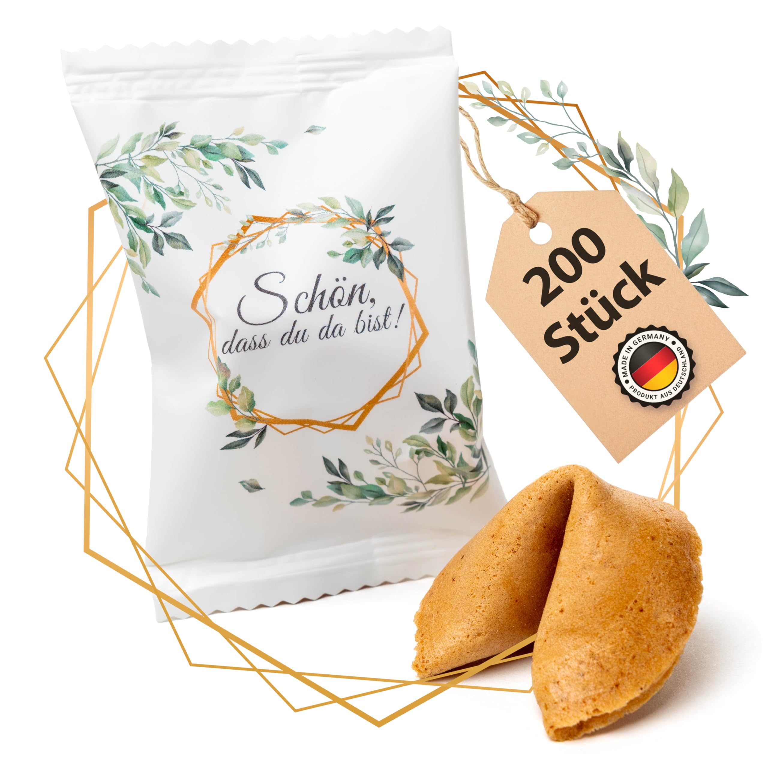Lucky Treats Glückskekse - 25 Stück - Schön, dass du da bist - Gastgeschenke Hochzeit Deko - Sprüche auf Deutsch & Englisch - regional hergestellt