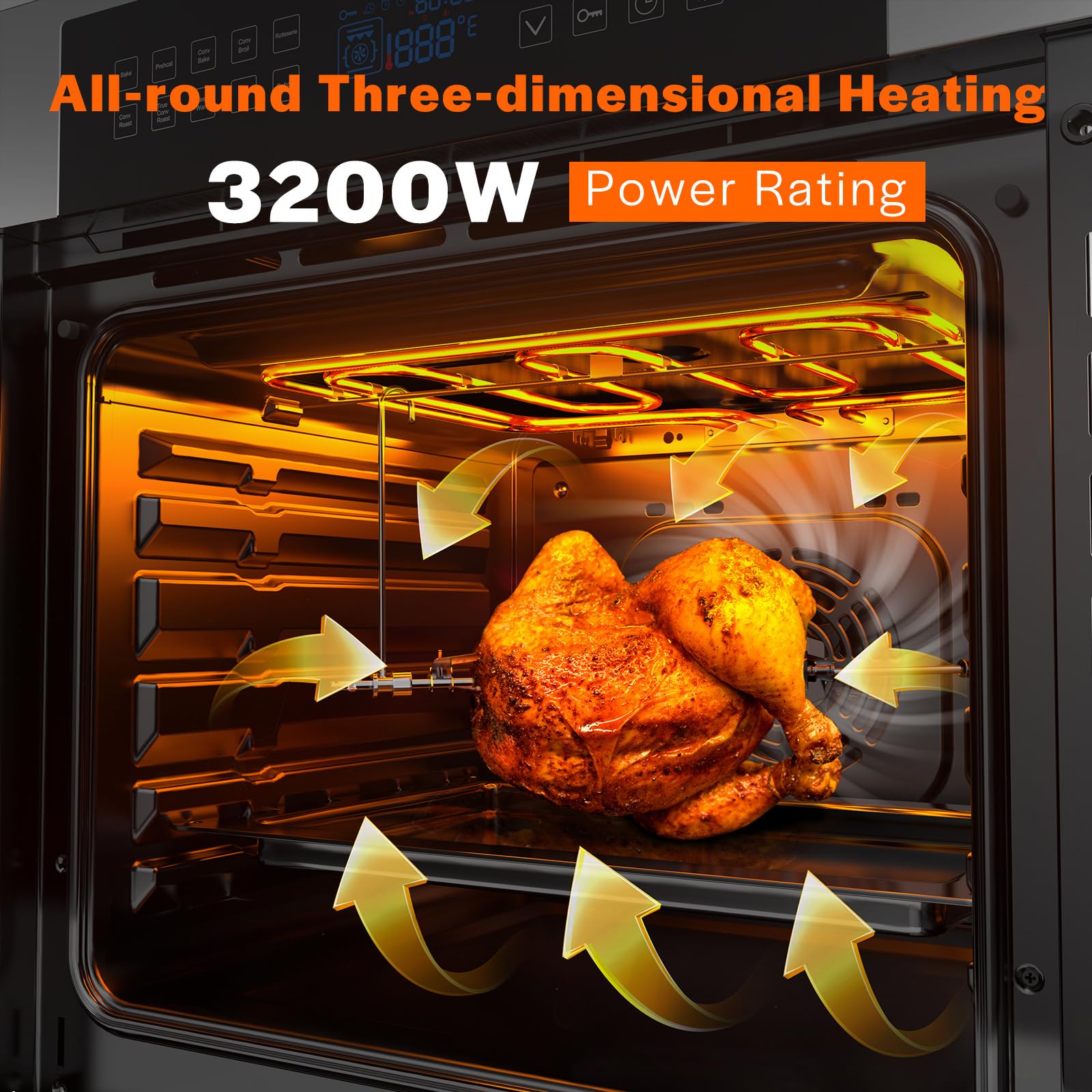 Empava 24 Inch Electric Single Wall Oven 10 Cooking Functions Deluxe 360° ROTISSERIE with Sensitive Touch Control in Stainless Steel, C02