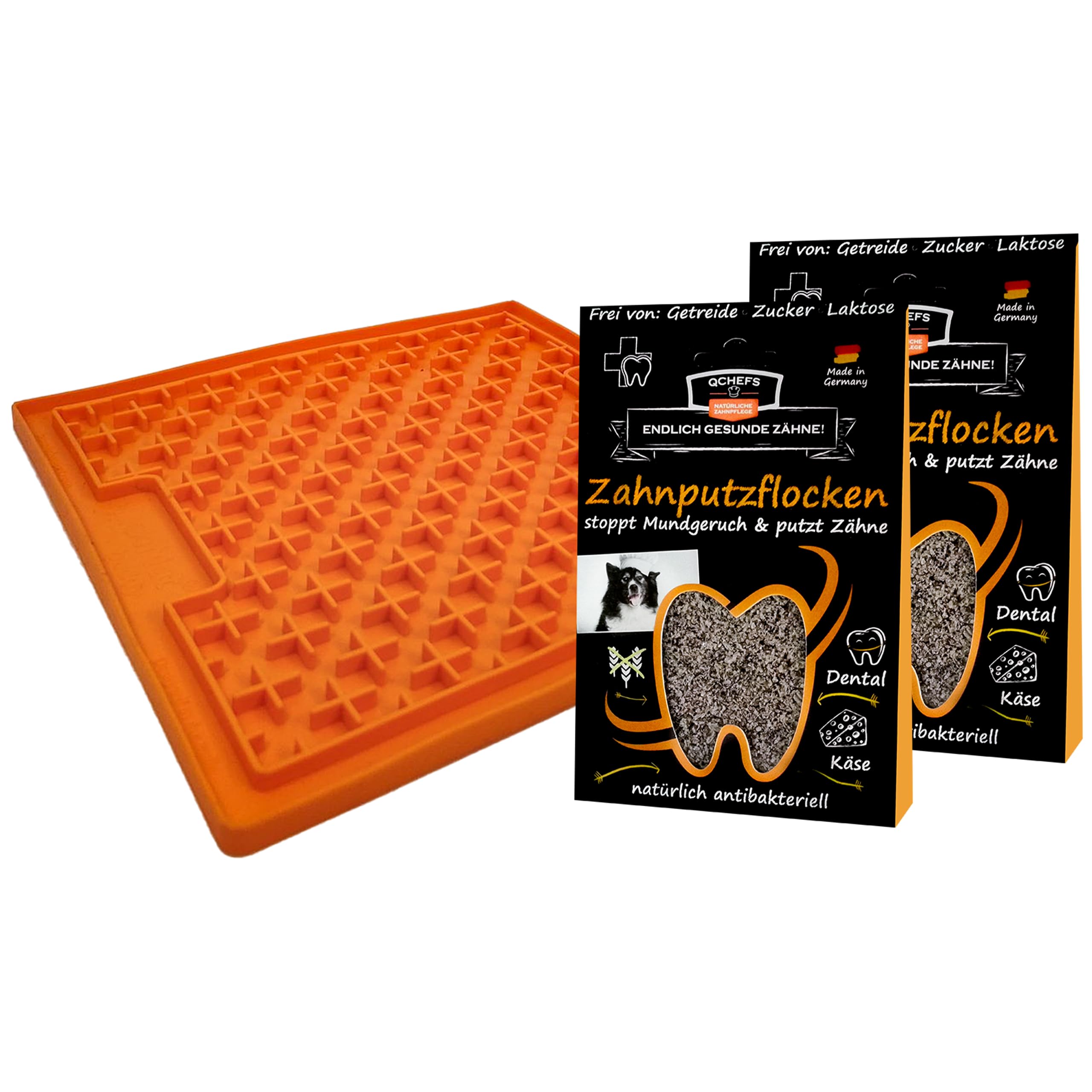 QCHEFS 2er Pack Großpackung Papie Zahnputzflocken für große Hunde - Zahnpflege Hund, ohne Dentalspray für Hunde, Zahnsteinentferner & Mundgeruch Kontrolle, Ideal für Hunde von der Schleckmatte