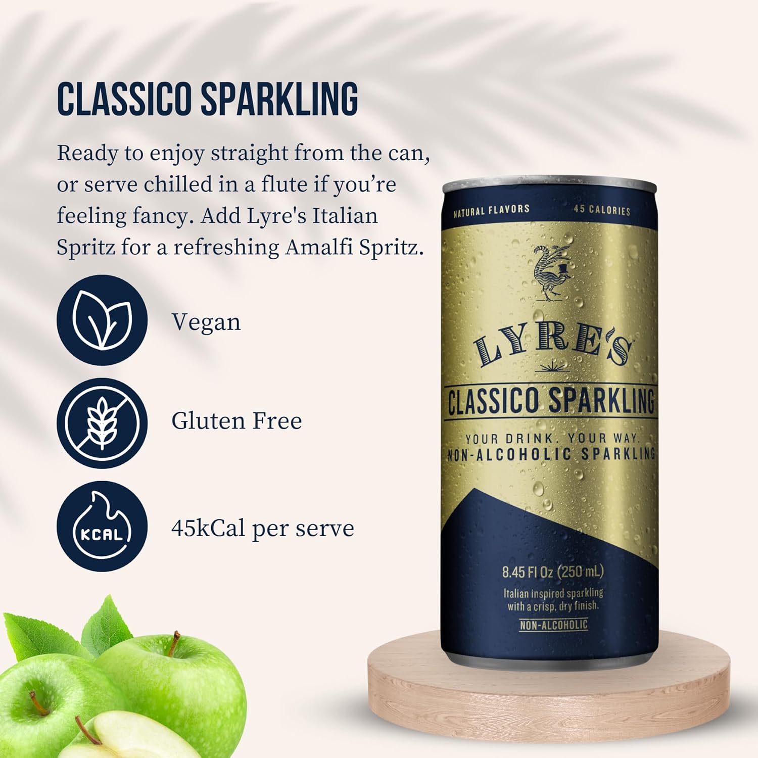 Lyre’s Classico 4-Pack, Non Alcoholic Sparkling Wine, Zero Proof Prosecco Alternative, Alcohol Free Drinks, Canned Mocktails, Ready to Drink, 45 Calories per Serve (8.45 Fl Oz x 4)
